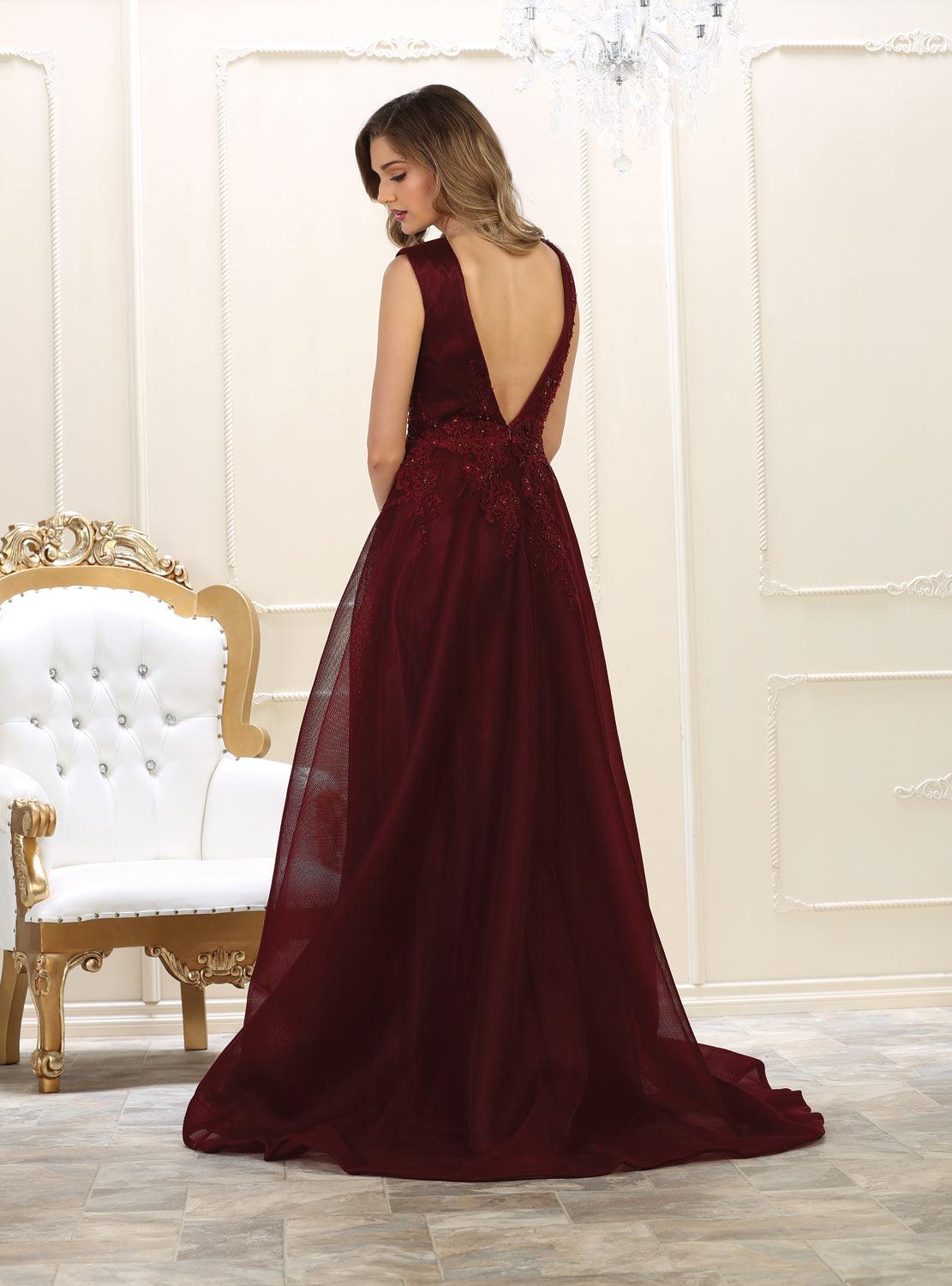 Long V Neck Evening Prom Dress Ball Gown - The Dress Outlet May Queen