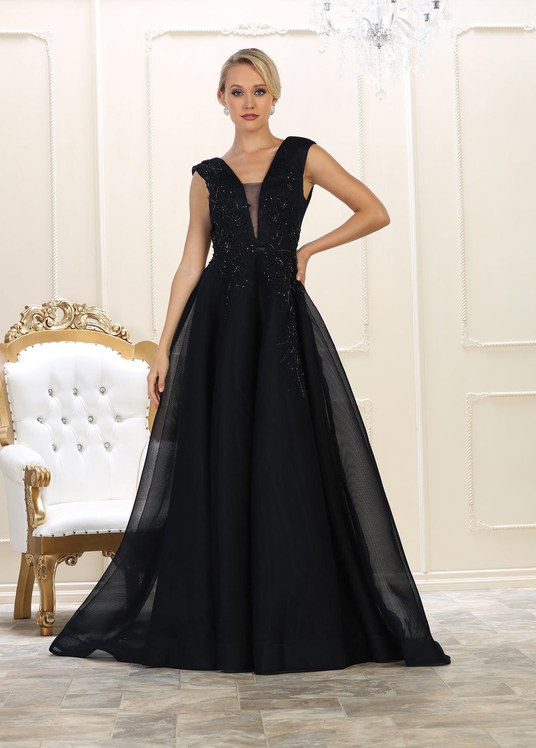 Long V Neck Evening Prom Dress Ball Gown - The Dress Outlet May Queen