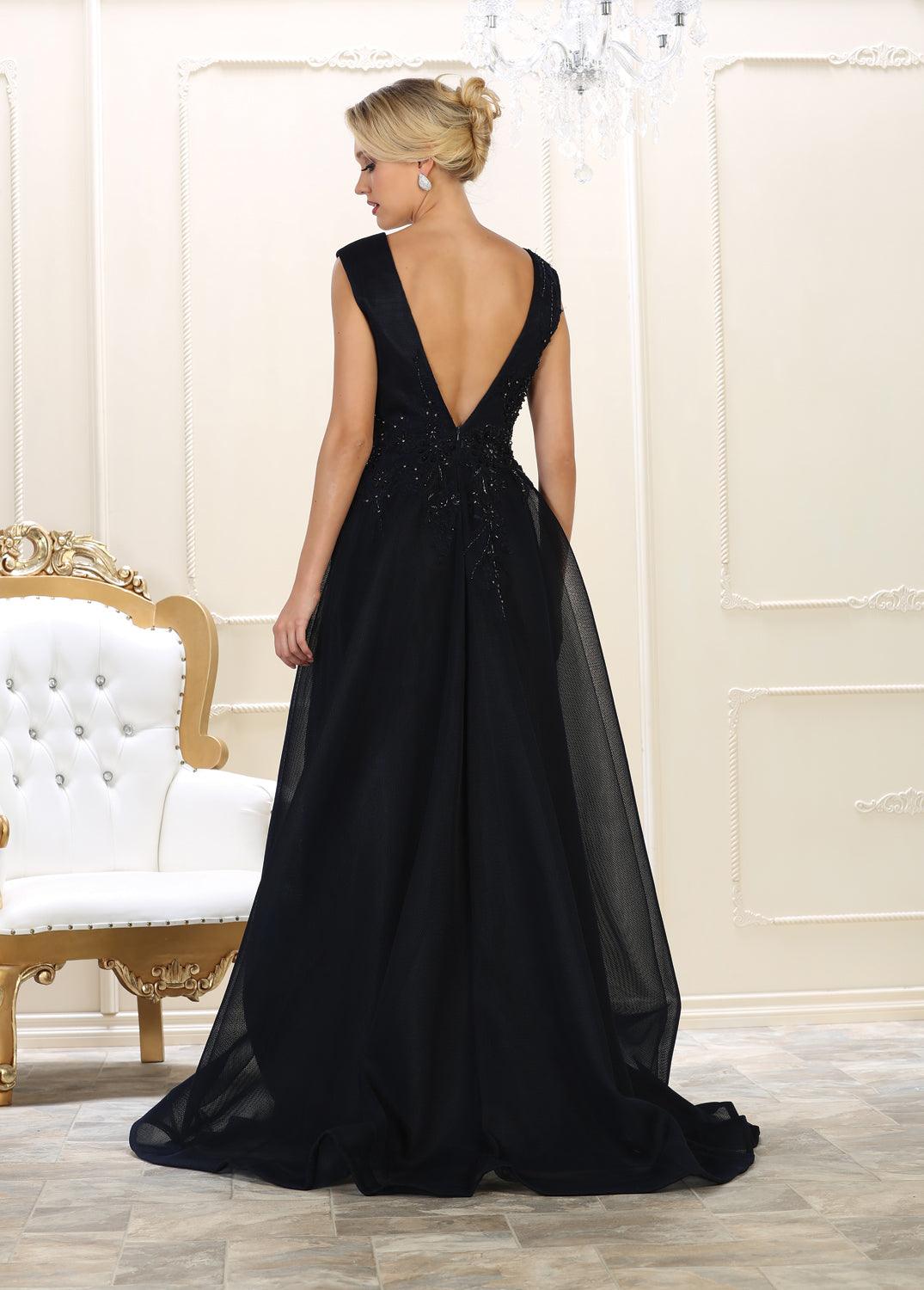 Long V Neck Evening Prom Dress Ball Gown - The Dress Outlet May Queen