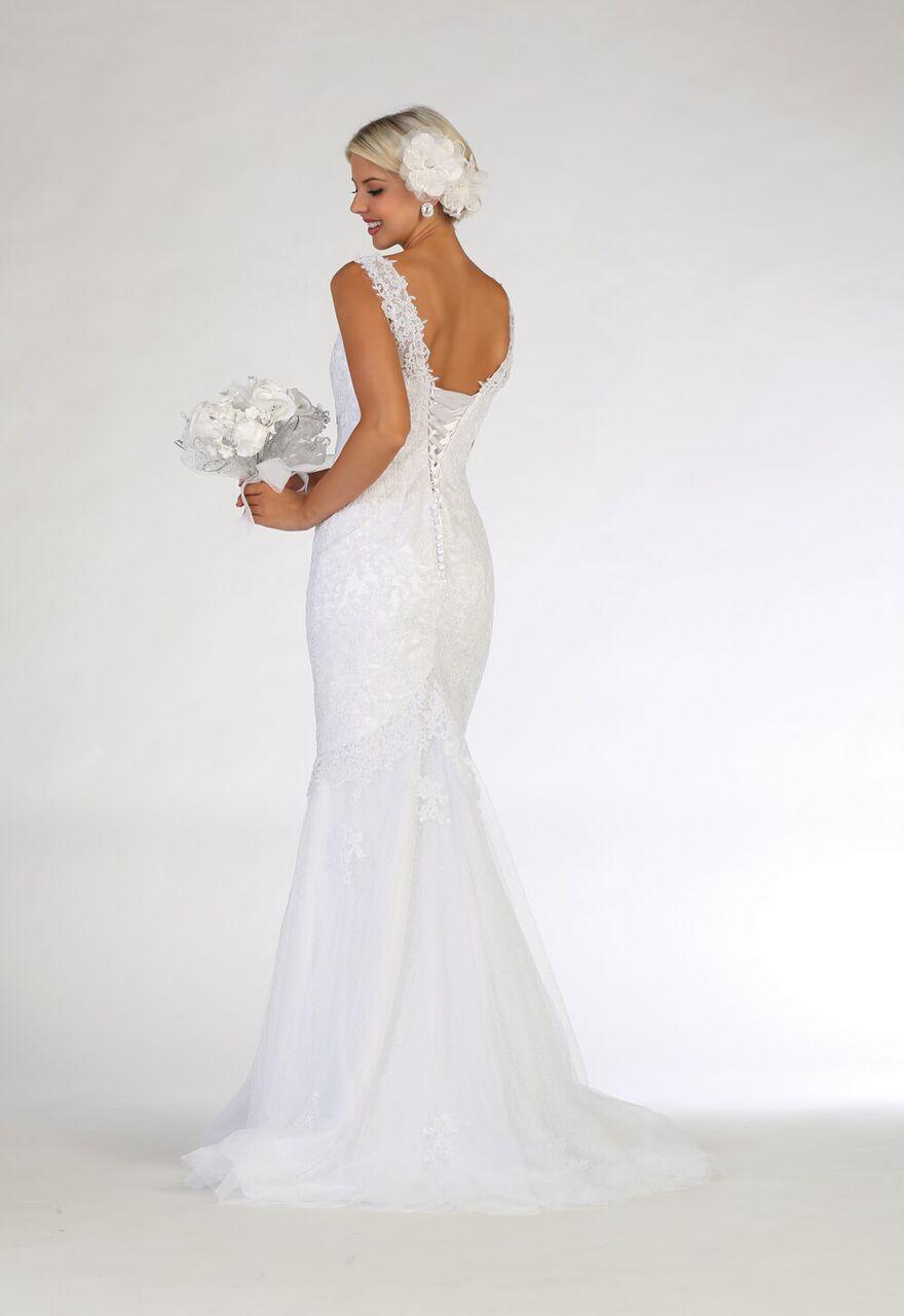Long V Neck Sleeveless Wedding Dress - The Dress Outlet May Queen