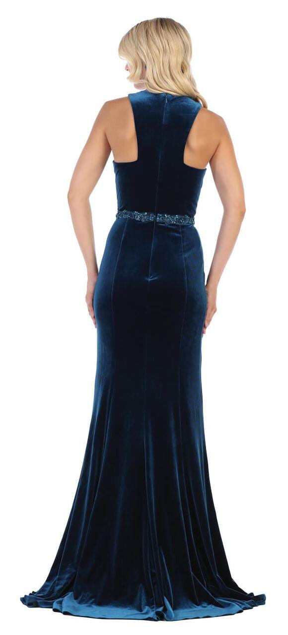 Long Velvet Halter Neck Prom Dress Formal Evening Gown - The Dress Outlet May Queen