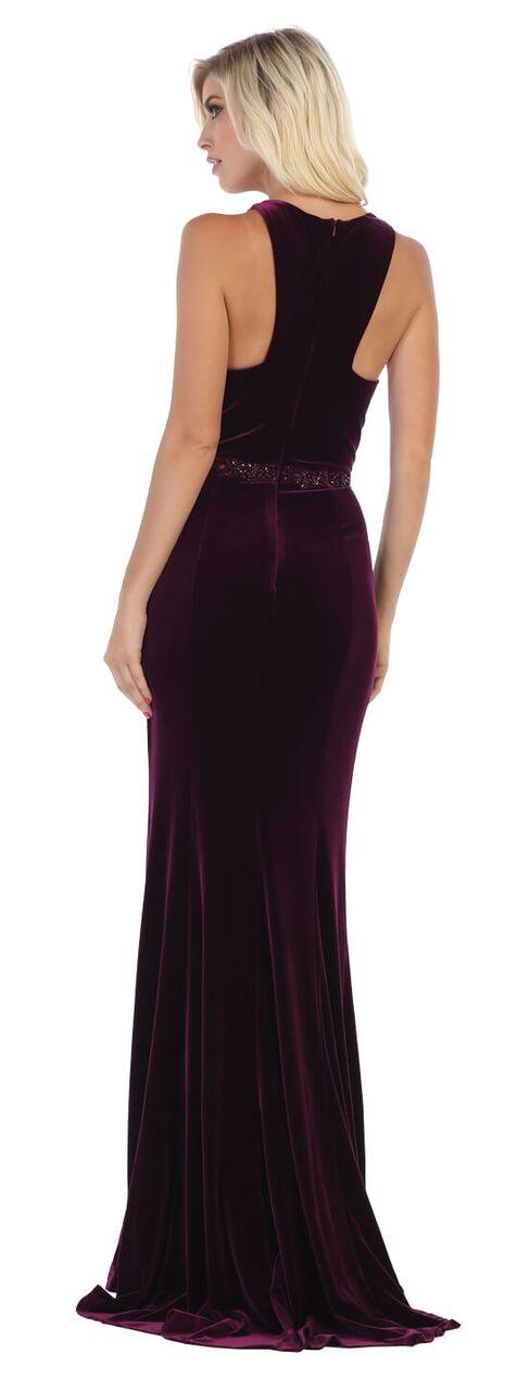 Long Velvet Halter Neck Prom Dress Formal Evening Gown - The Dress Outlet May Queen
