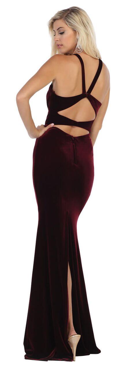 Long Velvet Open Side Back Prom Dress - The Dress Outlet May Queen