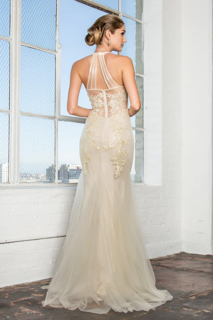 Long Wedding Dress Halter Lace Mermaid Gown - The Dress Outlet Elizabeth K
