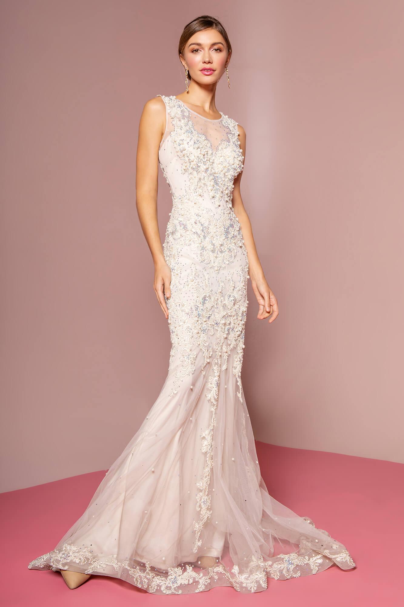 Long Wedding Dress Lace Evening Gown - The Dress Outlet Elizabeth K