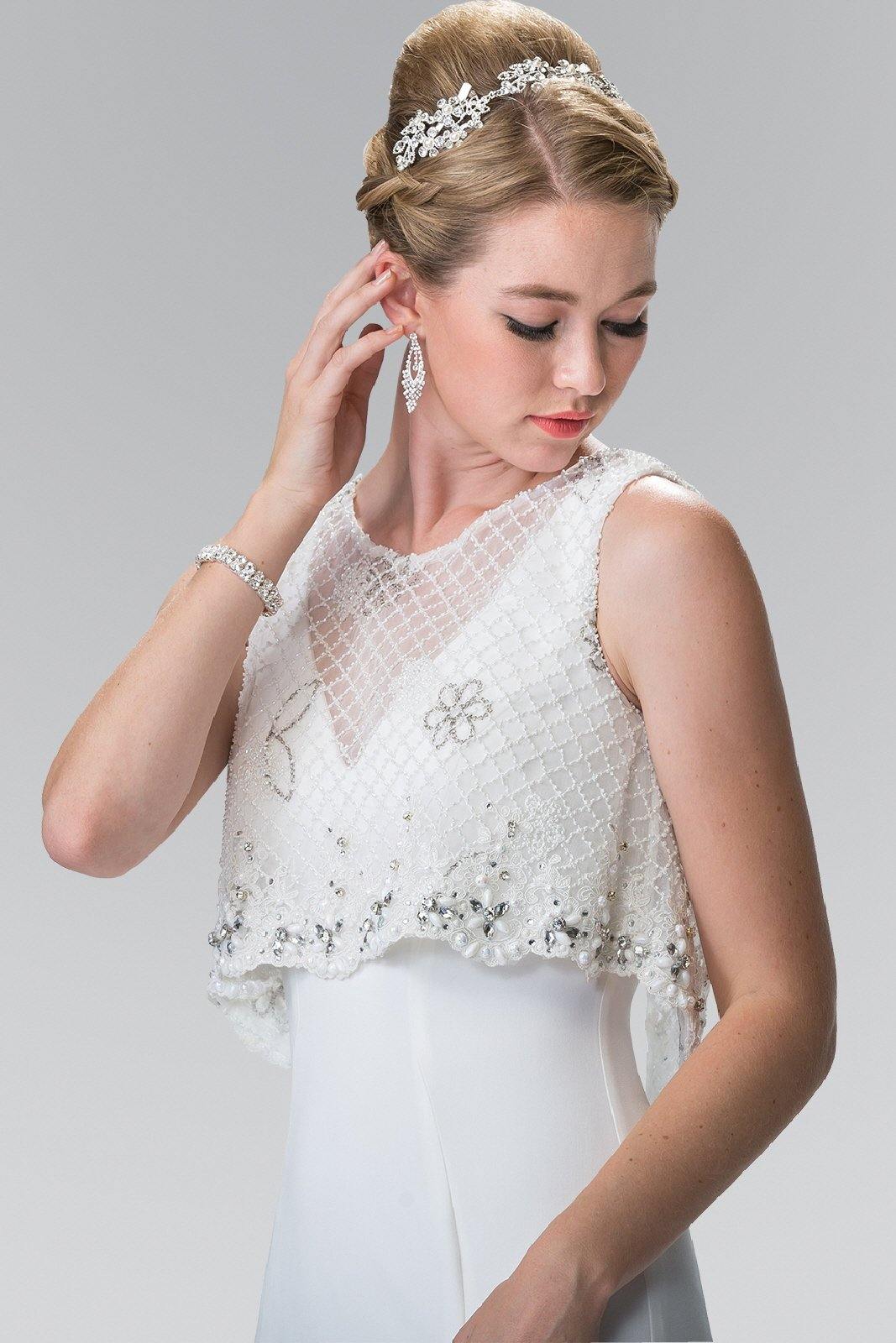 Long Wedding Dress with Detachable Beaded Lace Top - The Dress Outlet Elizabeth K