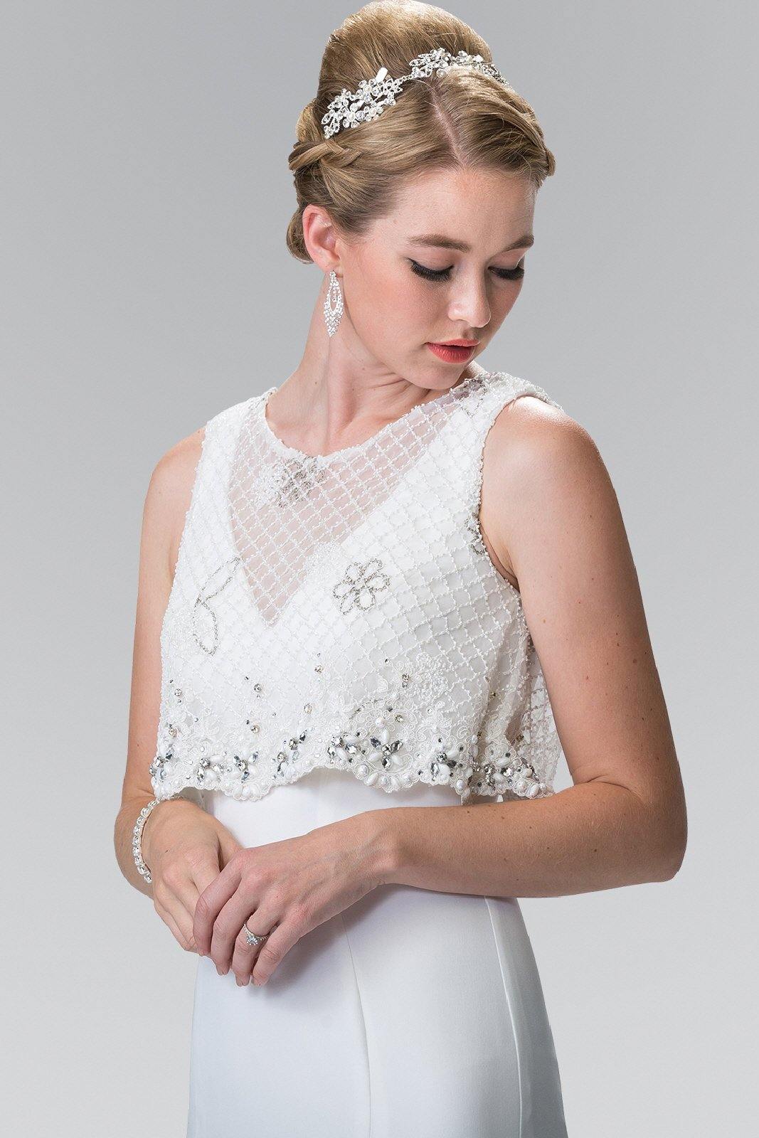 Long Wedding Dress with Detachable Beaded Lace Top - The Dress Outlet Elizabeth K