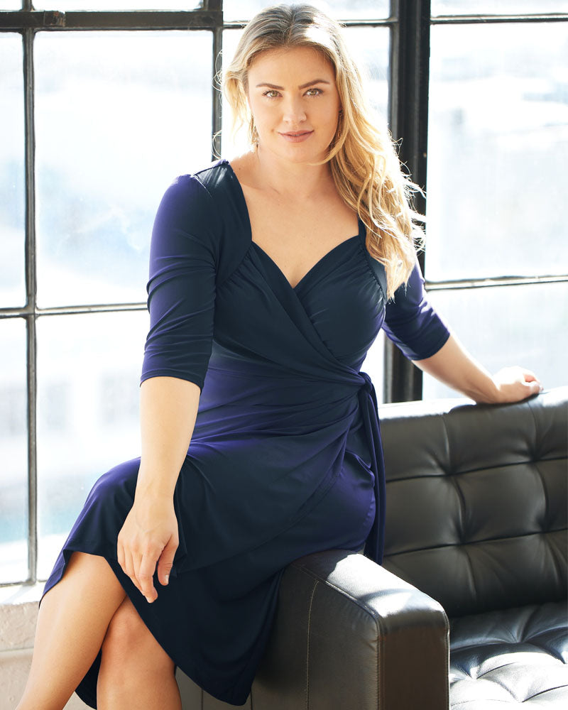 Plus Size Dresses Short Fitted Midi Cocktail Plus Dress Kiyona 11112202 Navy Blue