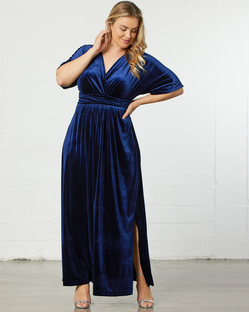 Plus Size Dresses Long Formal Velvet Evening Plus Size Dress Navy