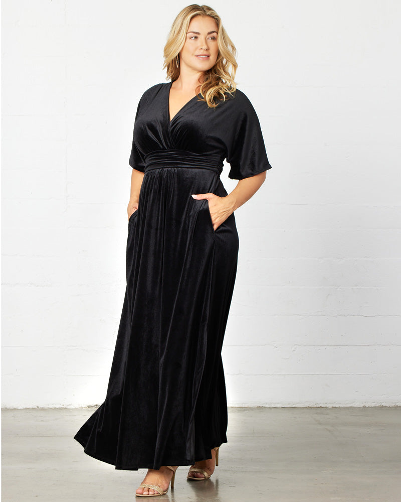 Plus Size Dresses Long Formal Velvet Evening Plus Size Dress Onyx