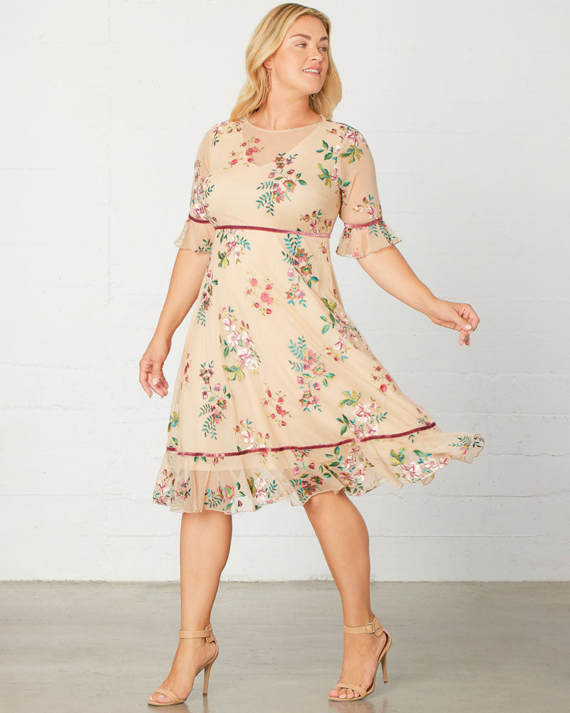 Plus Size Dresses Short Cocktail Floral A line Plus Size Dress Kiyona 12192102 Pink/Blush