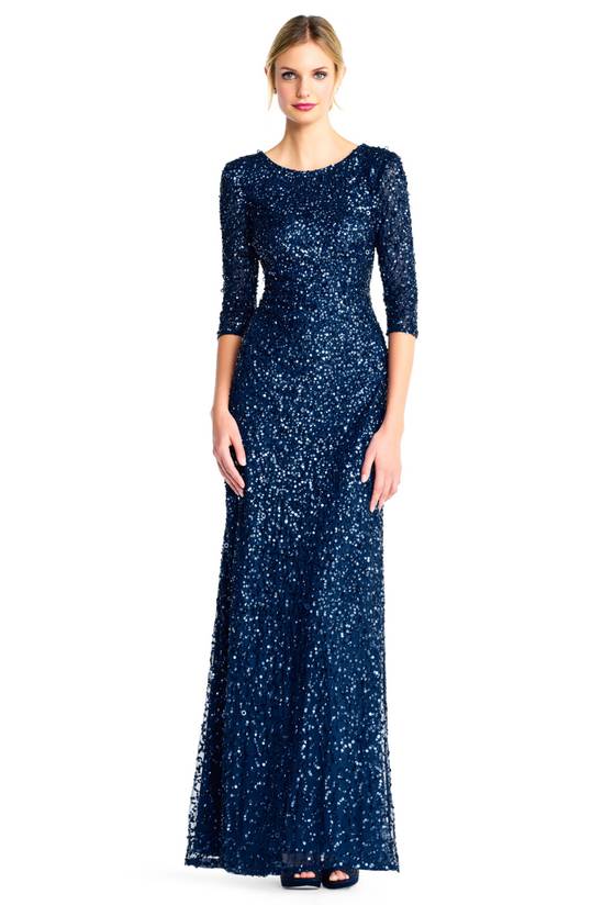 Scoop Neck Floor-Length Sequined Evening Formal Dress Adrianna Papell 091919970