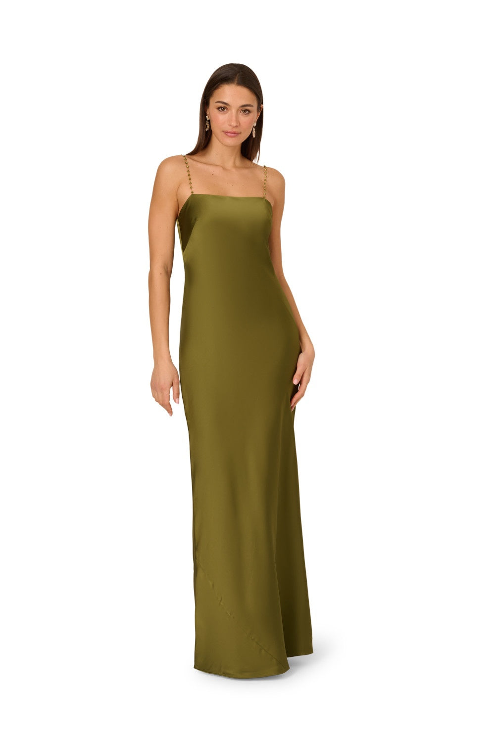 Square Floor-Length Satin Formal Sheath Gown Adrianna Papell ADAE212175