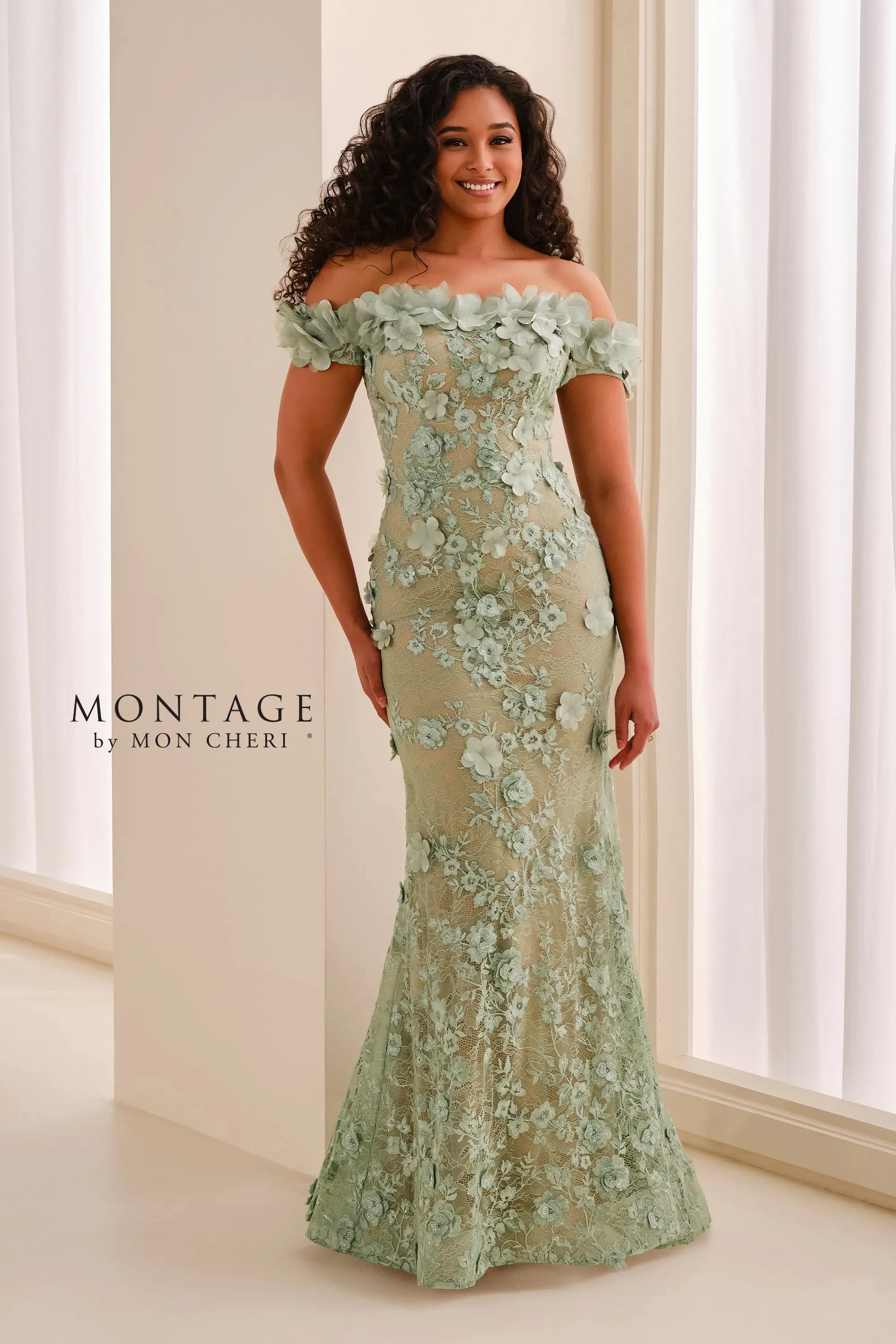 Off-the-Shoulder Floor-Length Lace Formal Mermaid/Trumpet Montage M3215