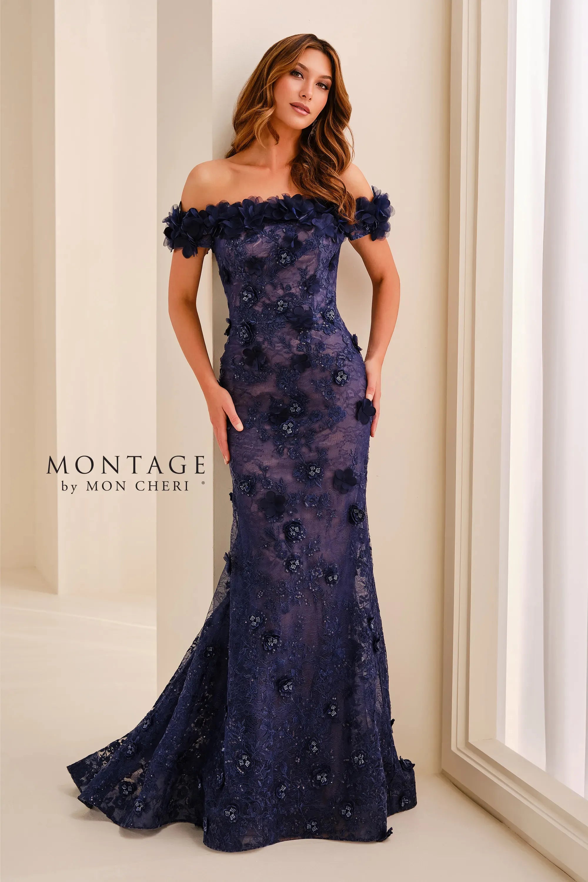 Off-the-Shoulder Floor-Length Lace Formal Mermaid/Trumpet Montage M3215