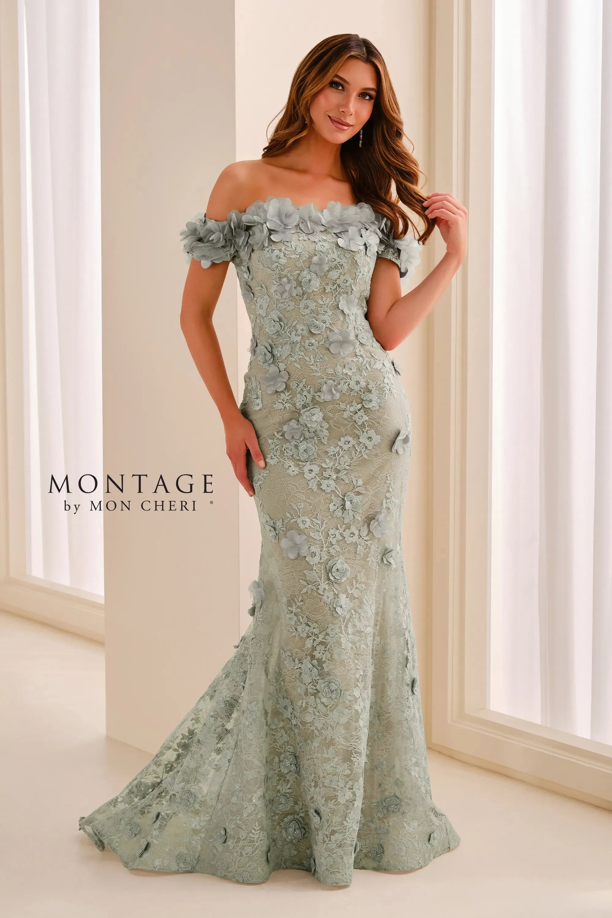 Off-the-Shoulder Floor-Length Lace Formal Mermaid/Trumpet Montage M3215