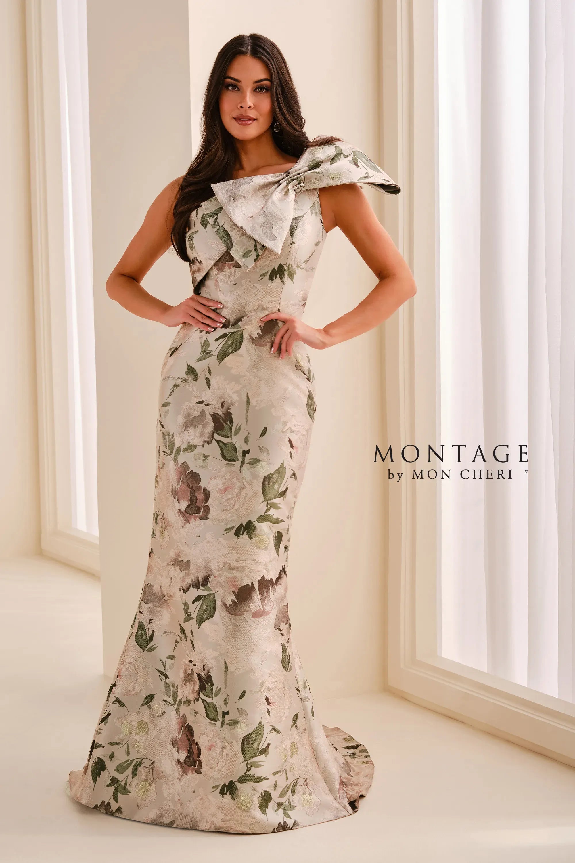 One-Shoulder Floor-Length Mikado Formal Sheath/Column Montage M3216