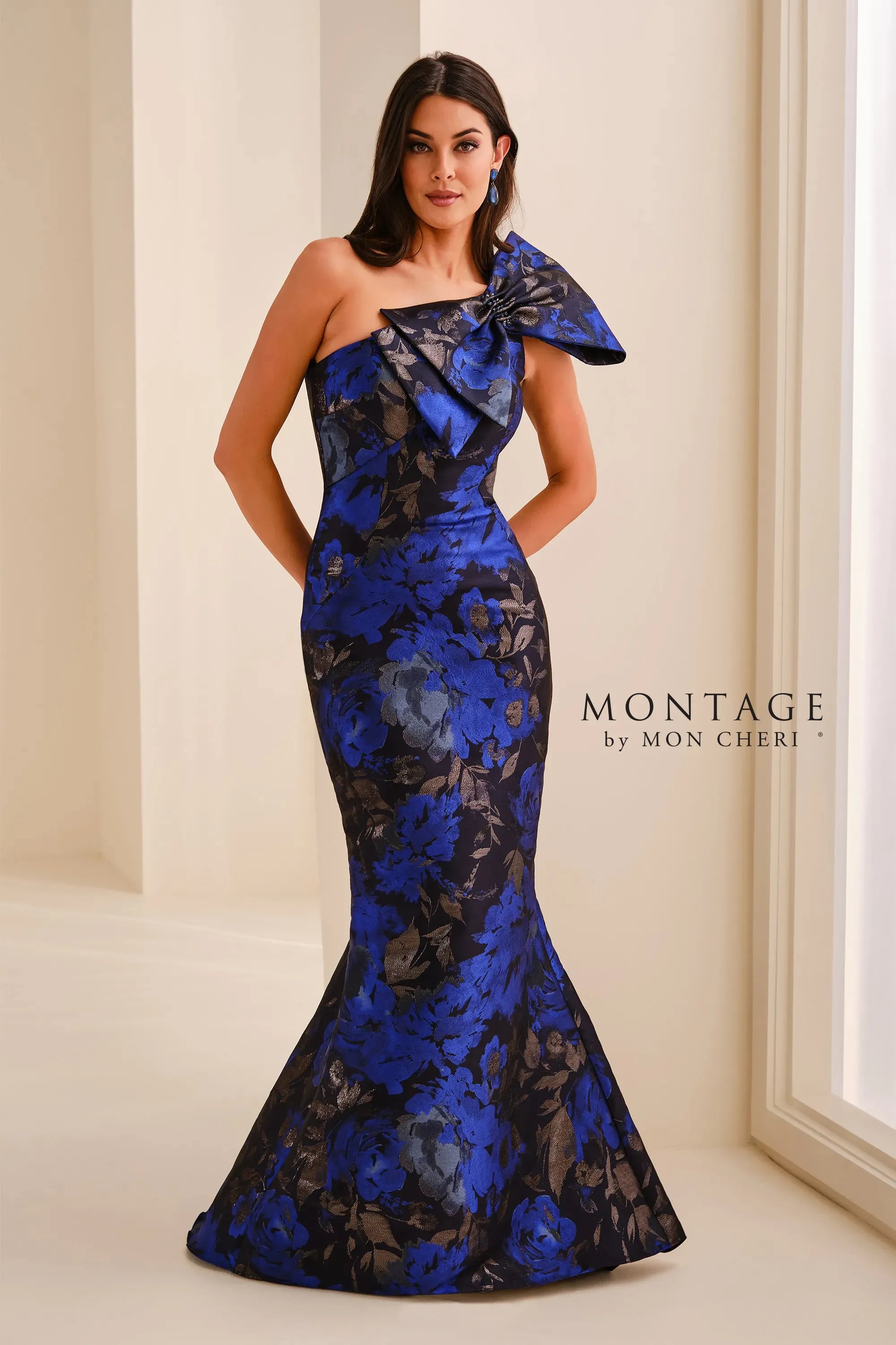One-Shoulder Floor-Length Mikado Formal Sheath/Column Montage M3216
