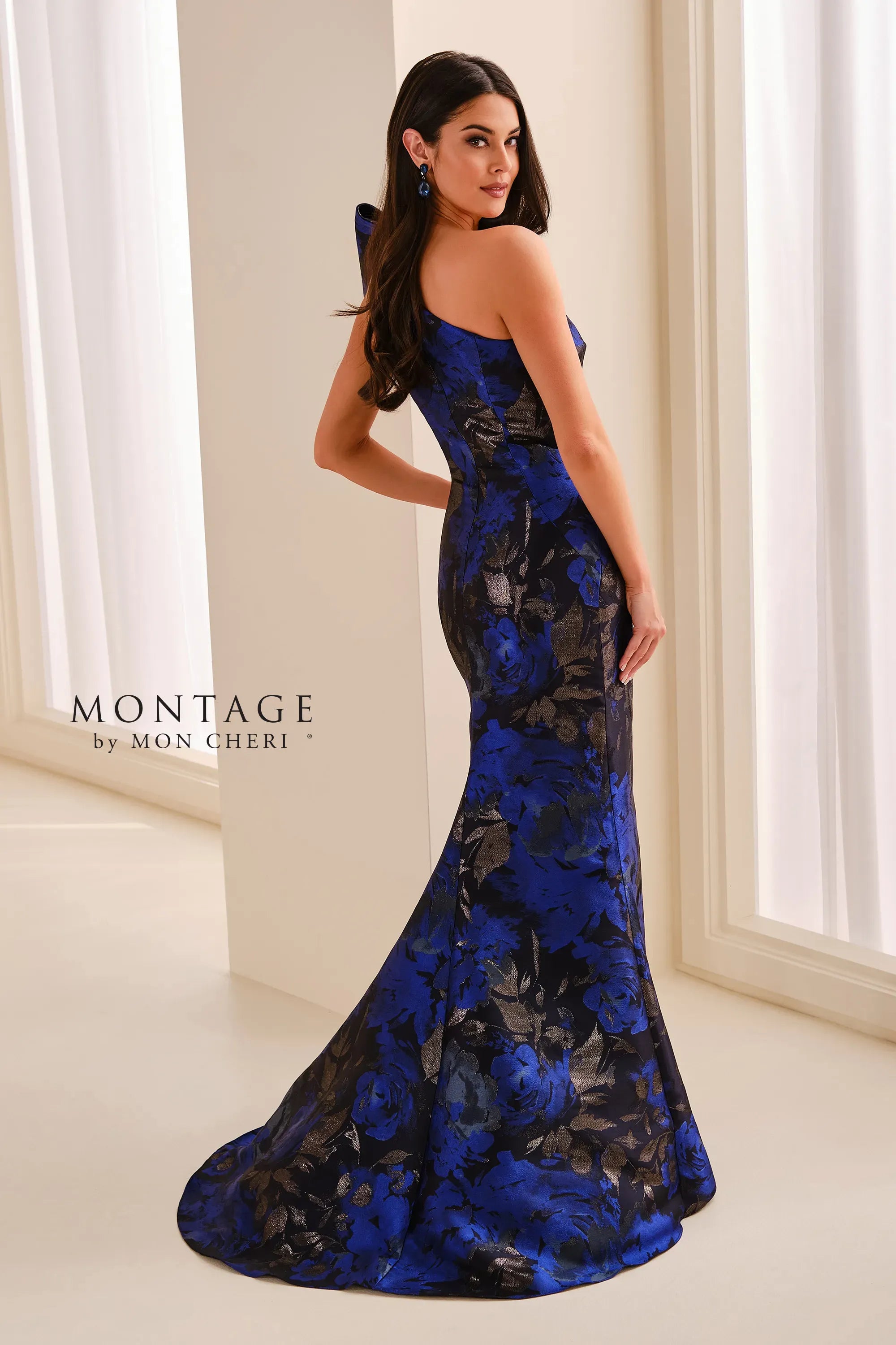 One-Shoulder Floor-Length Mikado Formal Sheath/Column Montage M3216