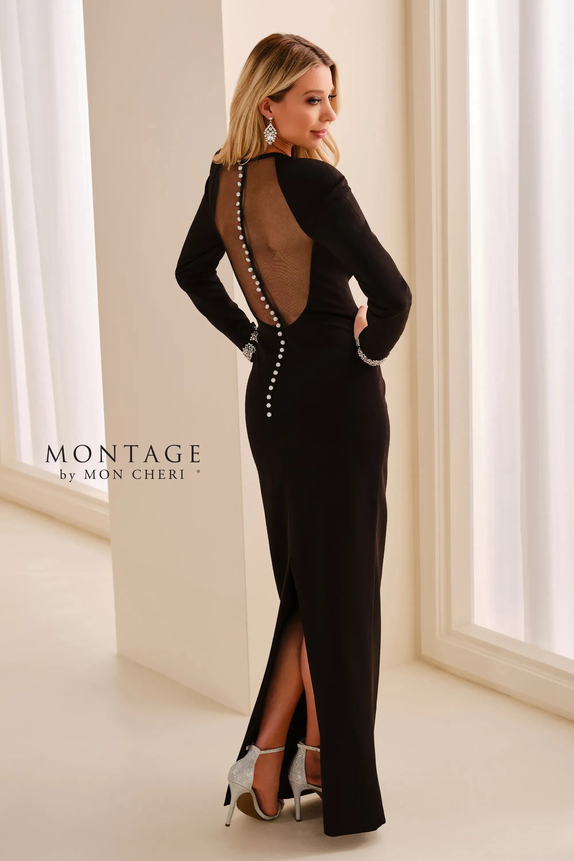 Illusion Floor-Length Crepe Formal Sheath/Column Montage M3221