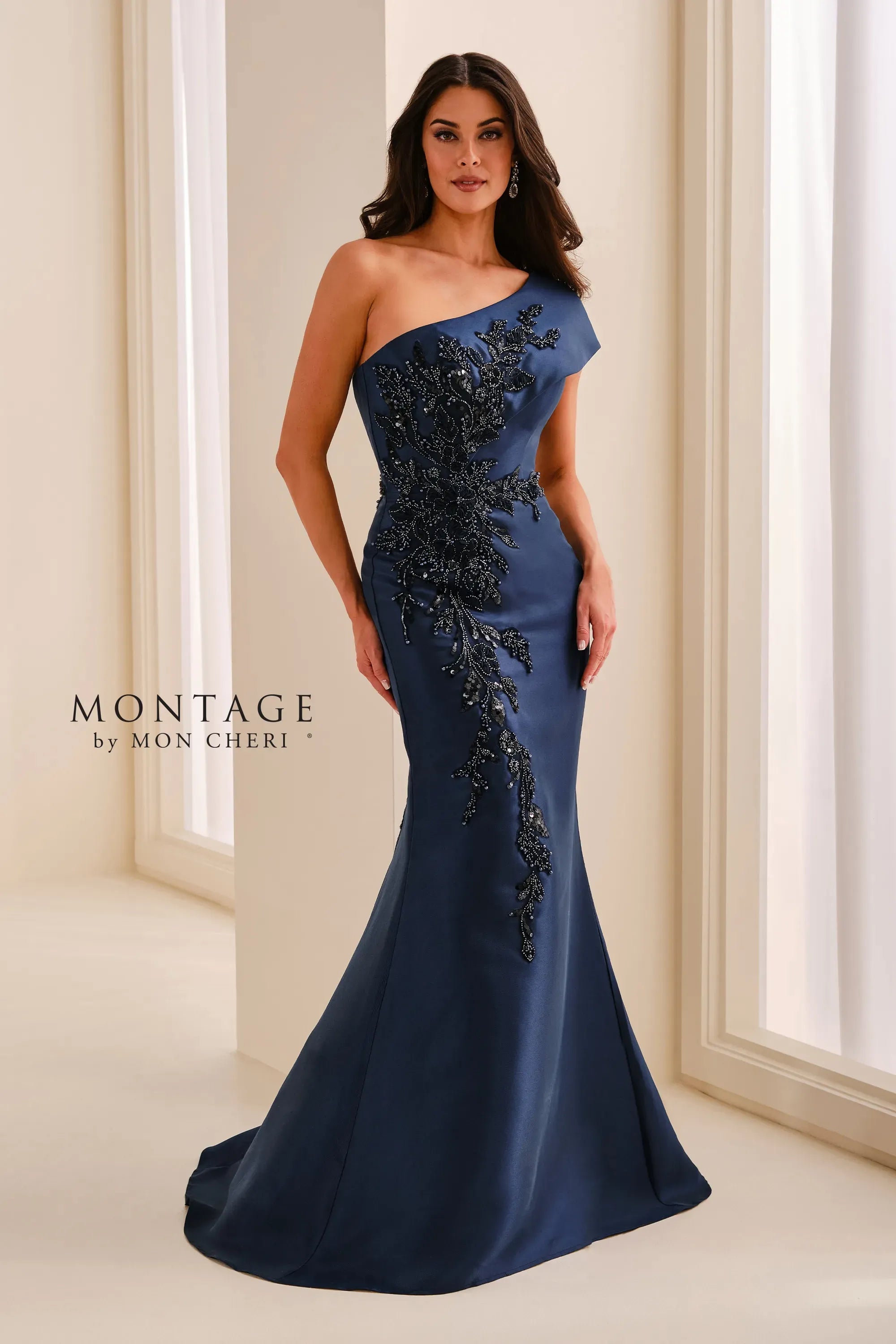 One-Shoulder Floor-Length Satin Formal Mermaid/Trumpet Montage M3222