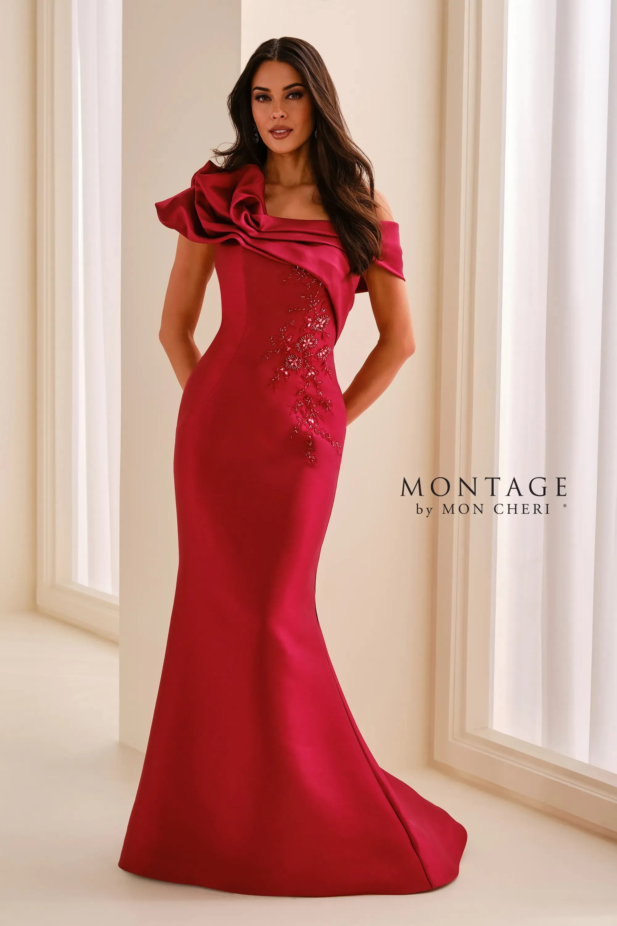 Off-the-Shoulder Floor-Length Satin Formal Mermaid/Trumpet Montage M3224