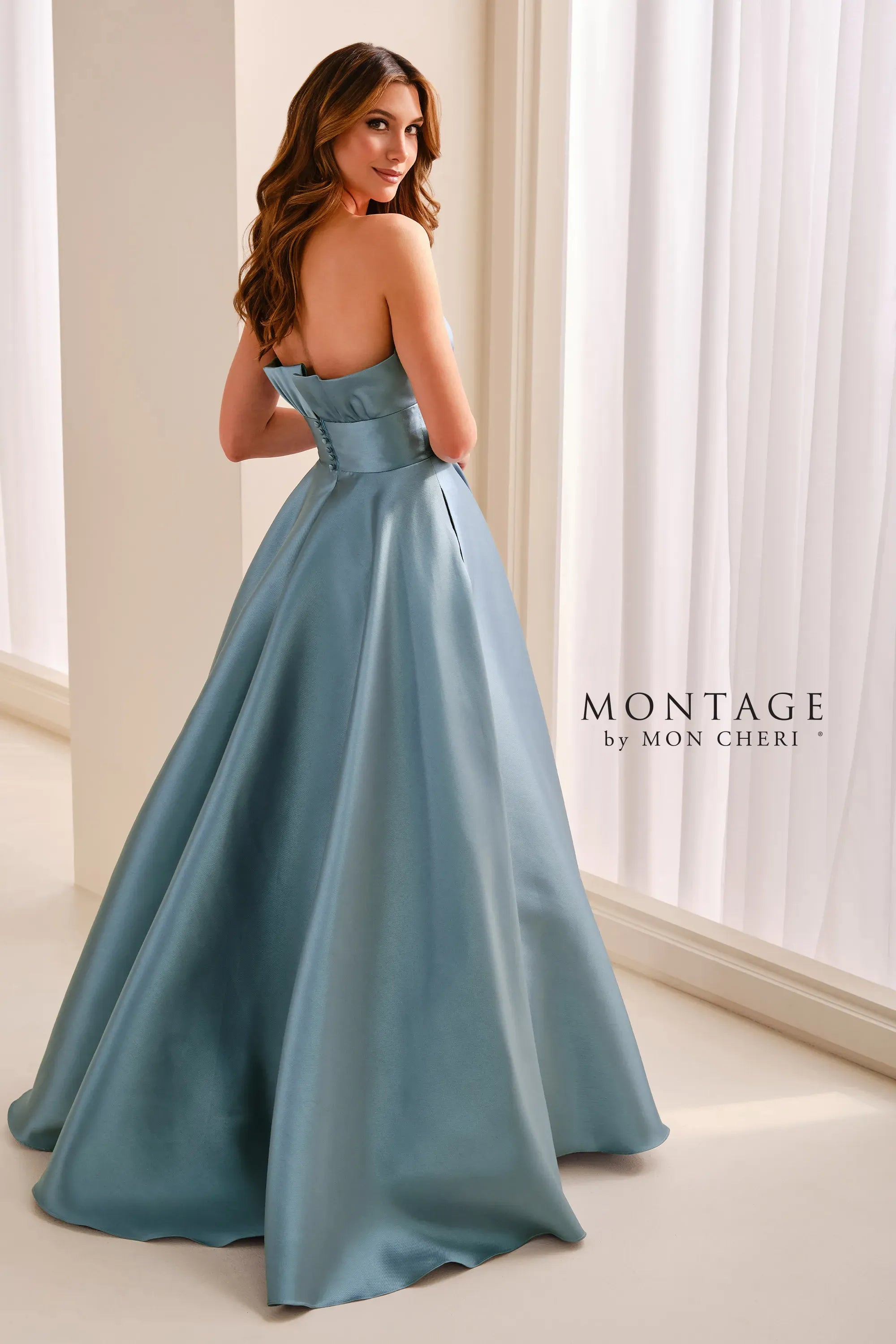 Strapless Straight Neck Floor-Length Satin Formal A-Line Montage M3226