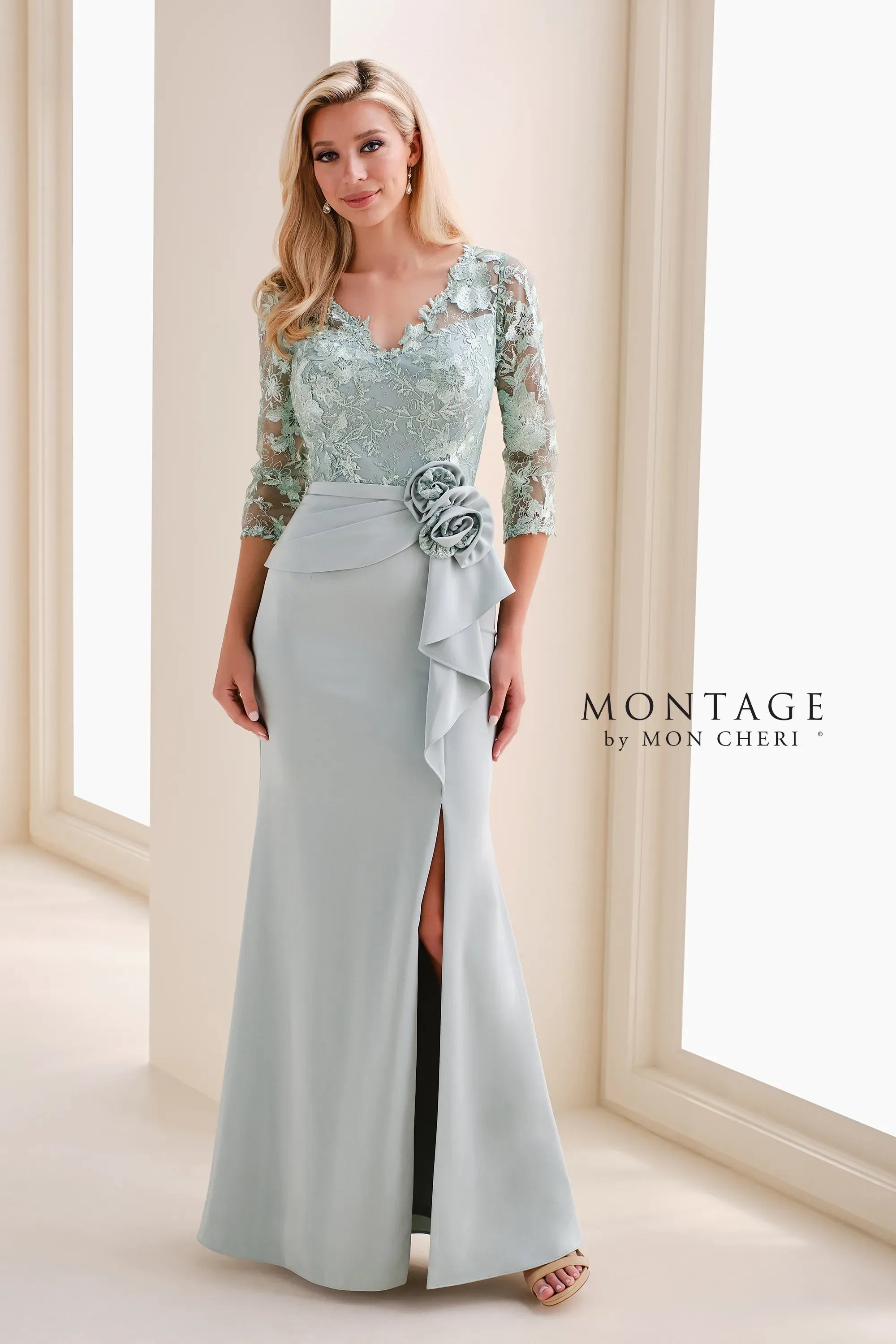 V-Neck Floor-Length Lace Formal Sheath/Column Montage M4209