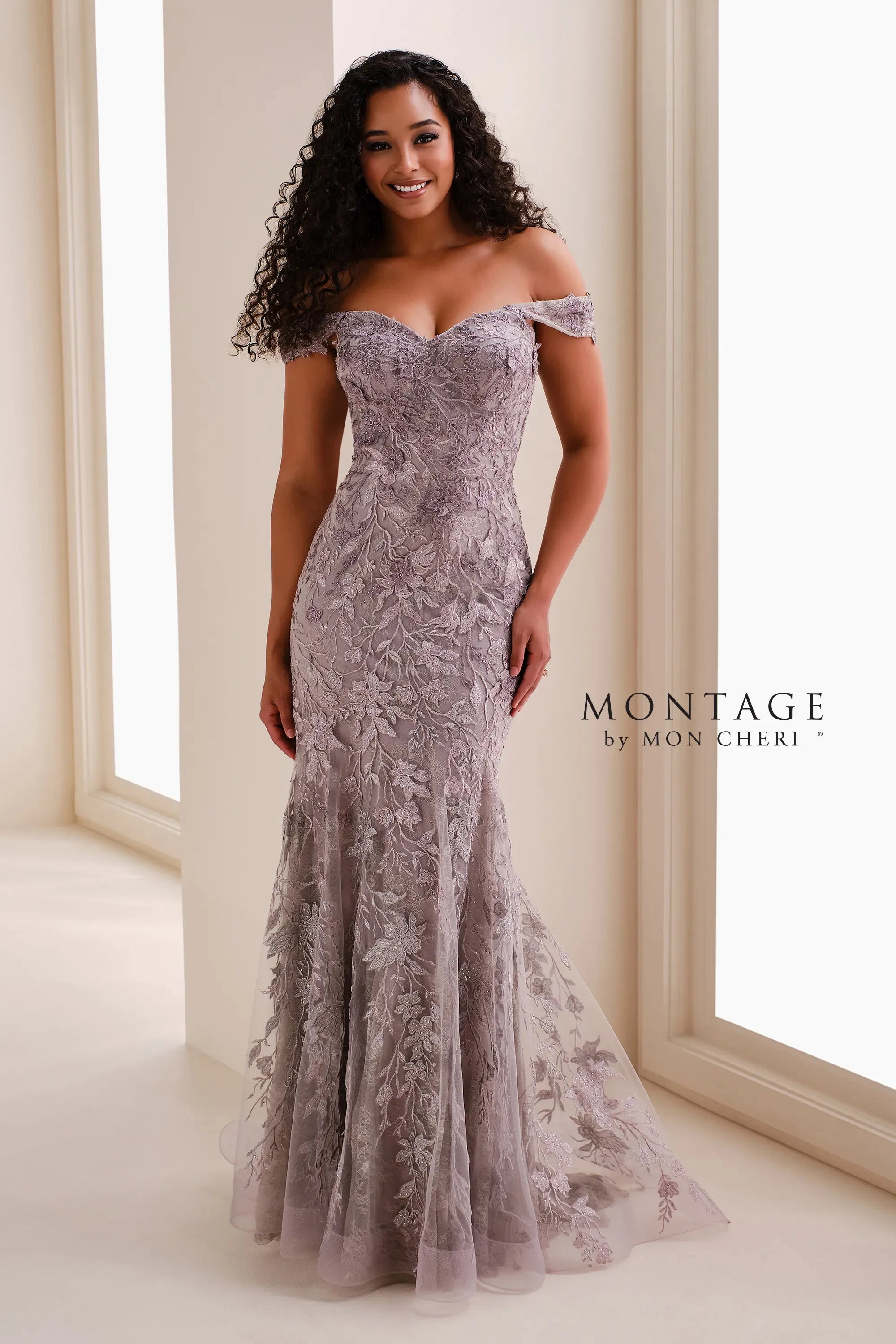 Formal Dresses Lace Applique Formal Long Mermaid Dress Lilac
