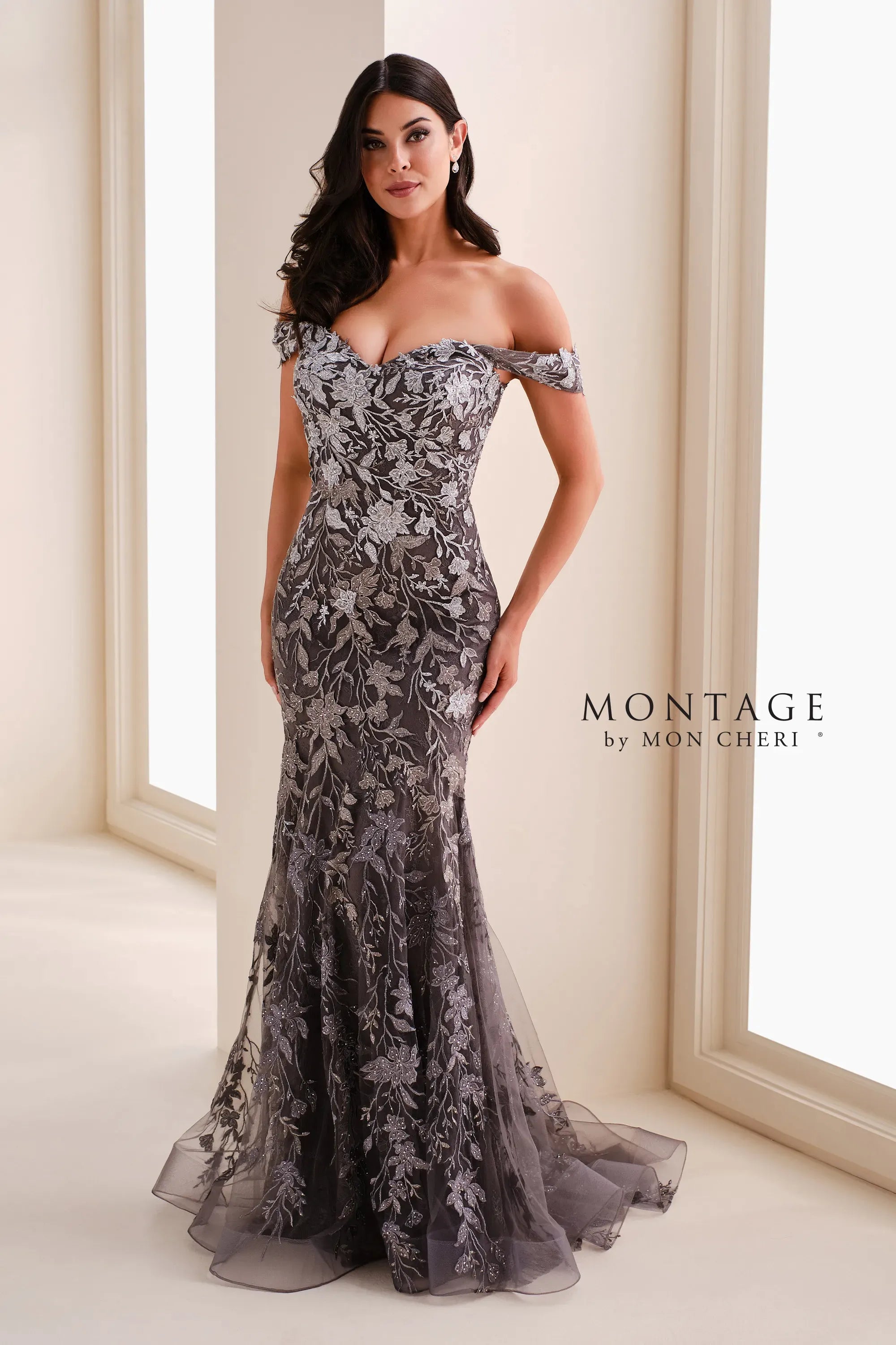 Formal Dresses Lace Applique Formal Long Mermaid Dress Smoke