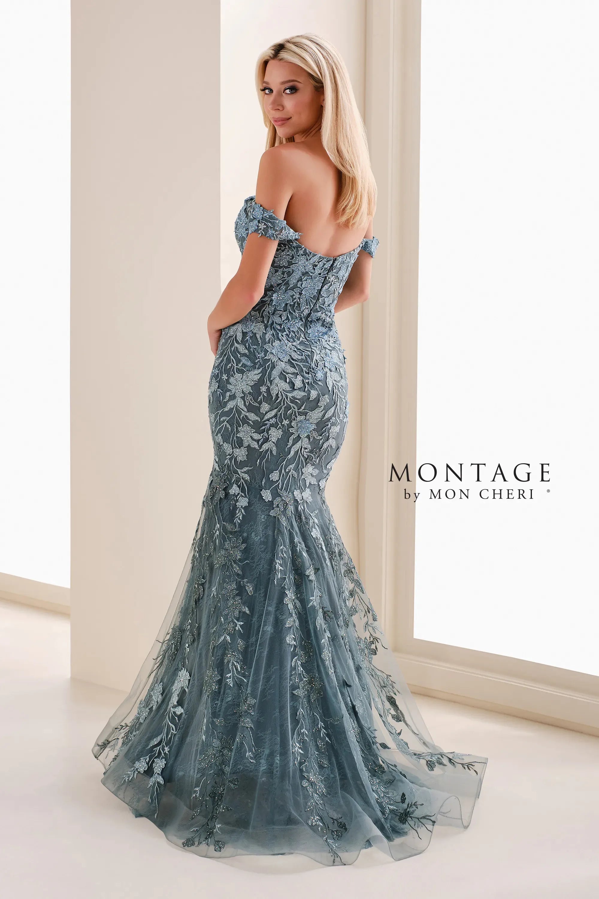 Formal Dresses Lace Applique Formal Long Mermaid Dress Spruce Mist