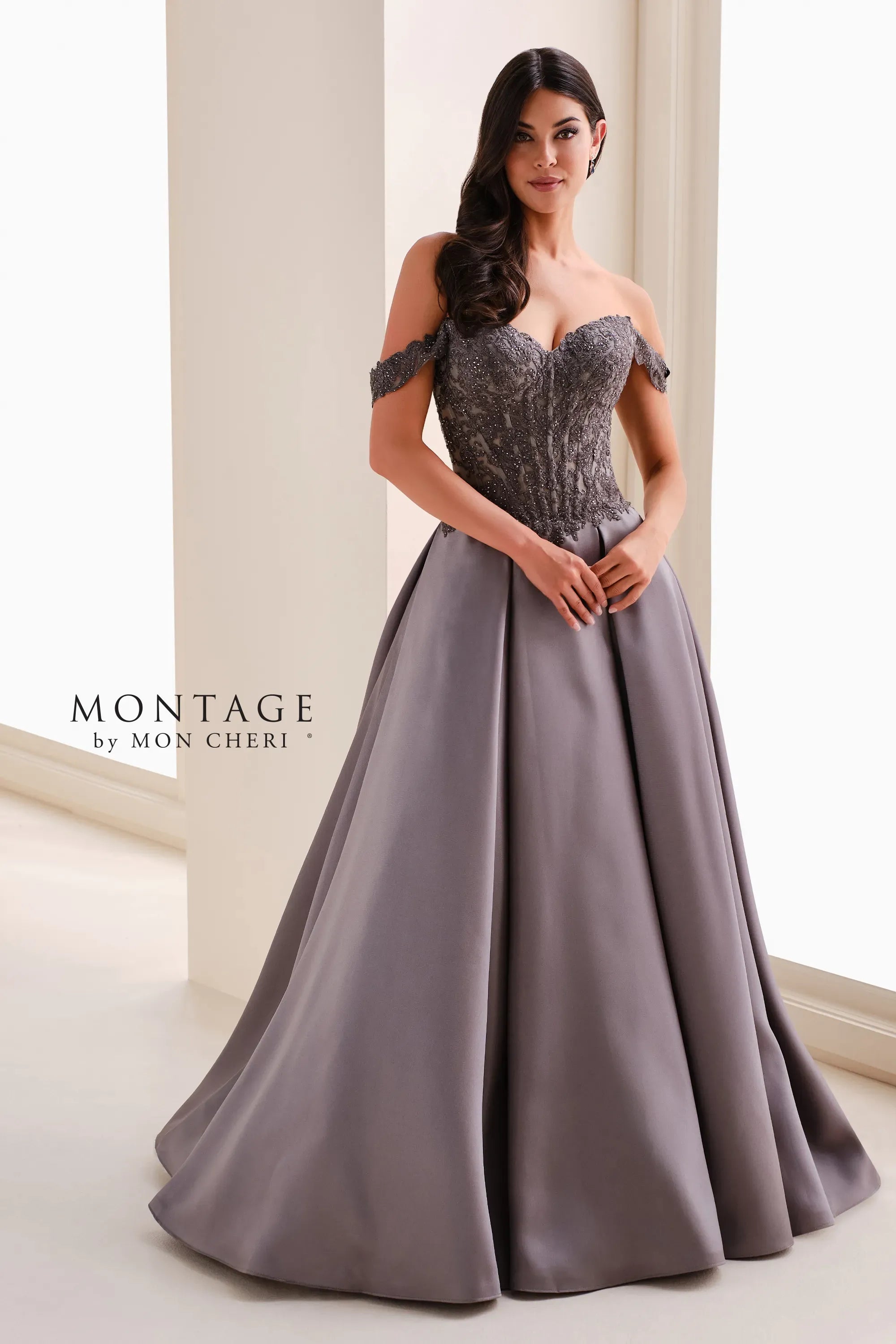 Formal Dresses Lace Applique A Line Formal Dress Pewter