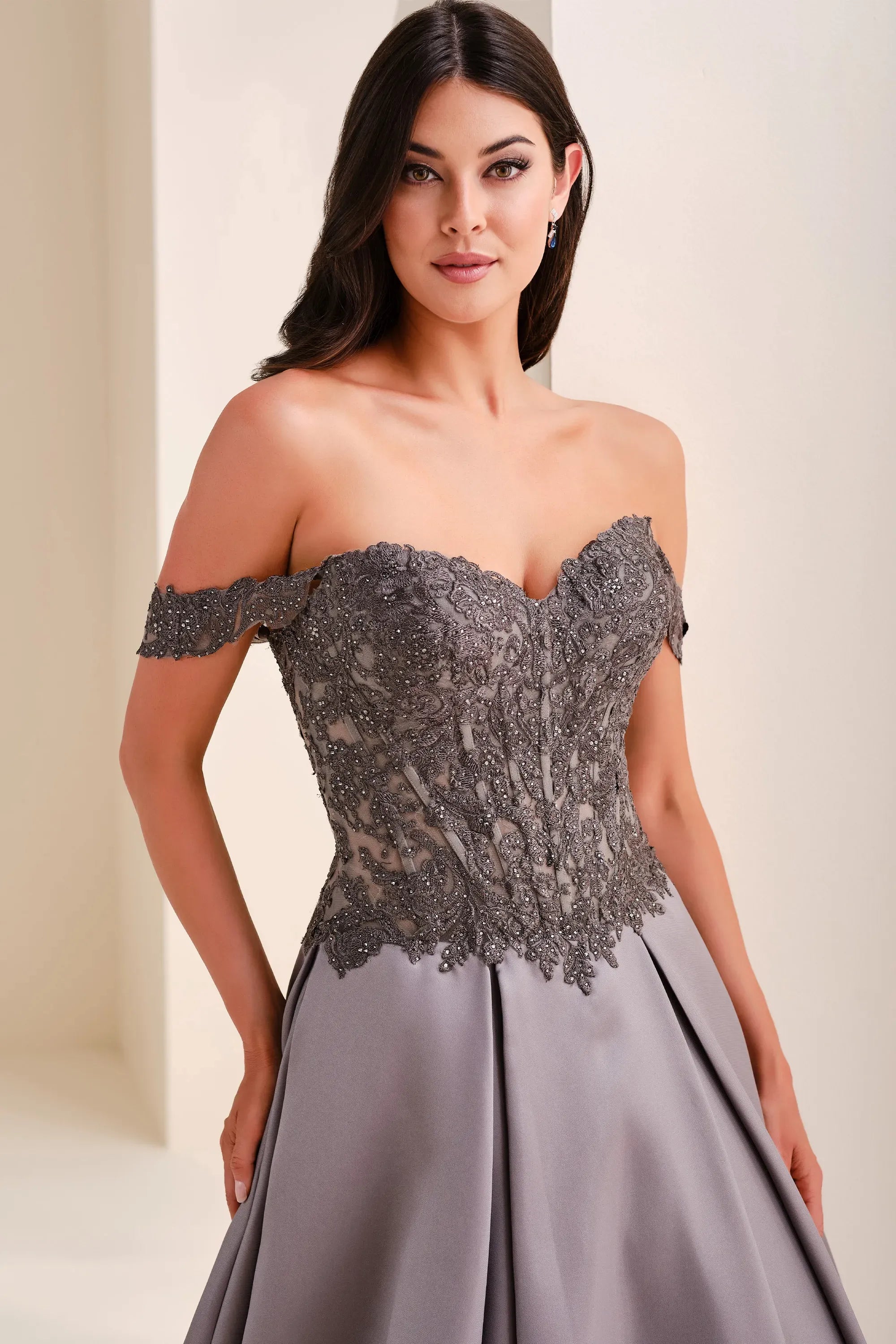 Formal Dresses Lace Applique A Line Formal Dress Pewter