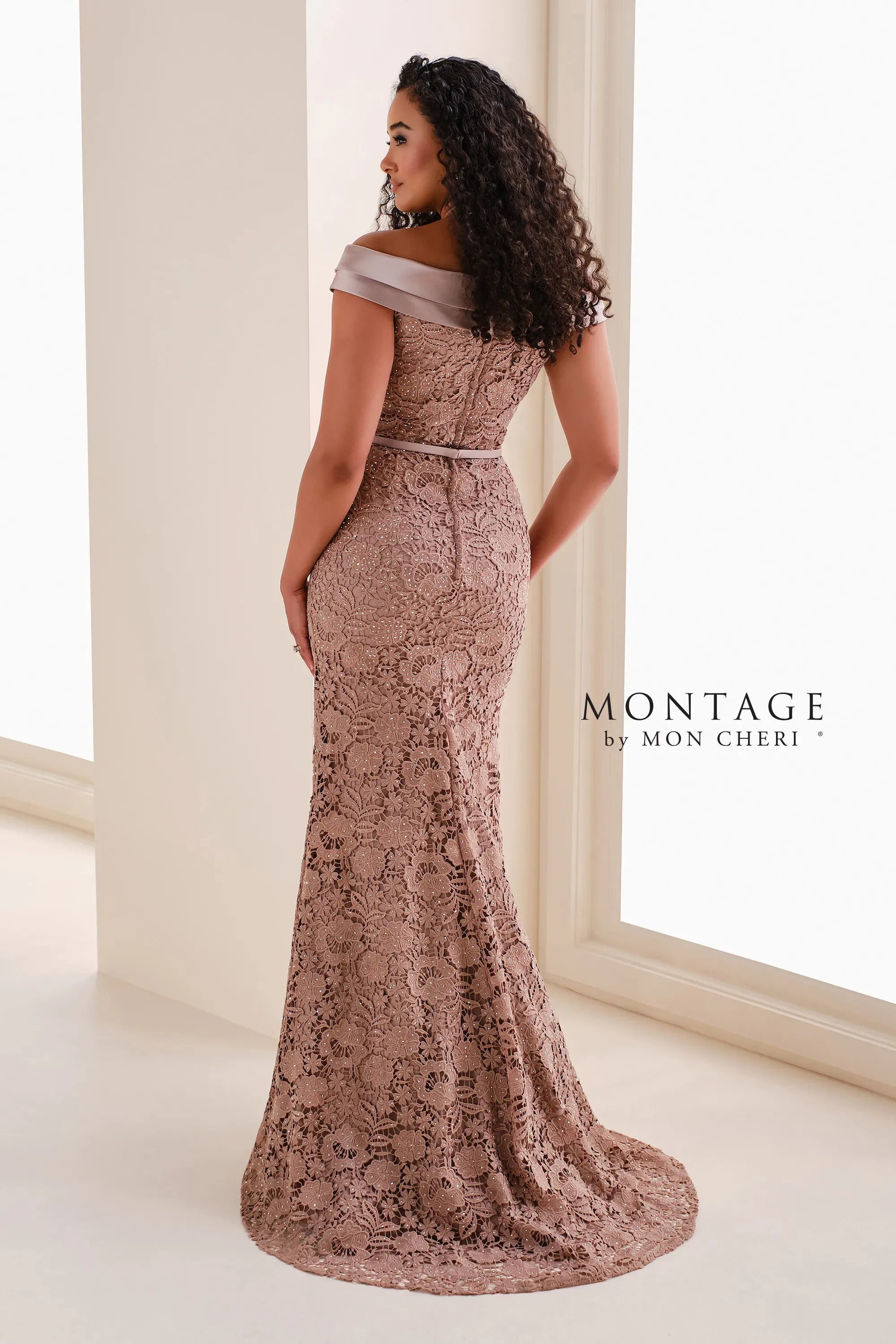 Formal Dresses Lace Applique Beaded Formal Dress Taupe