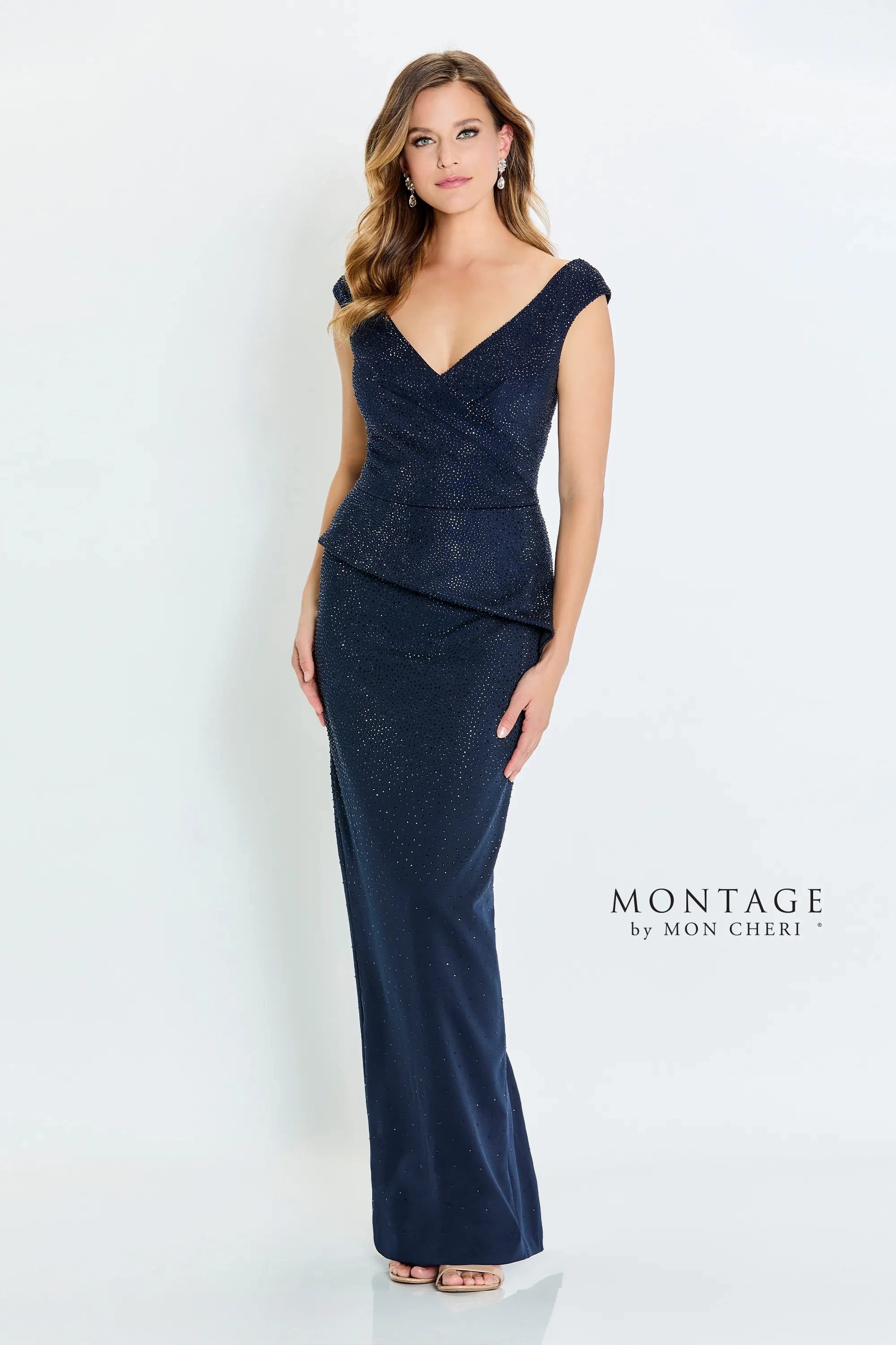 Formal Dresses Long Formal Peplum Beaded Evening Dress Navy Blue