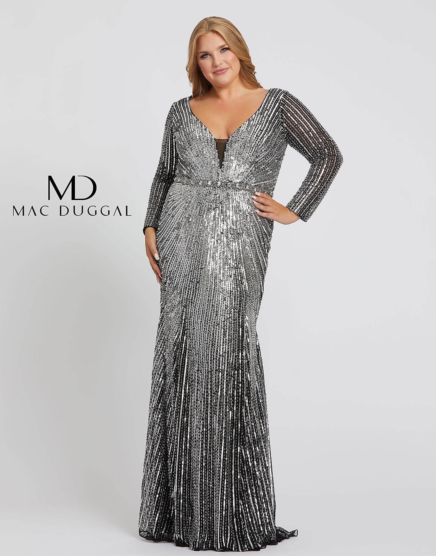 Black/Silver Mac Duggal 5176 Fabulouss Plus Size Sequins Prom Dress for ...