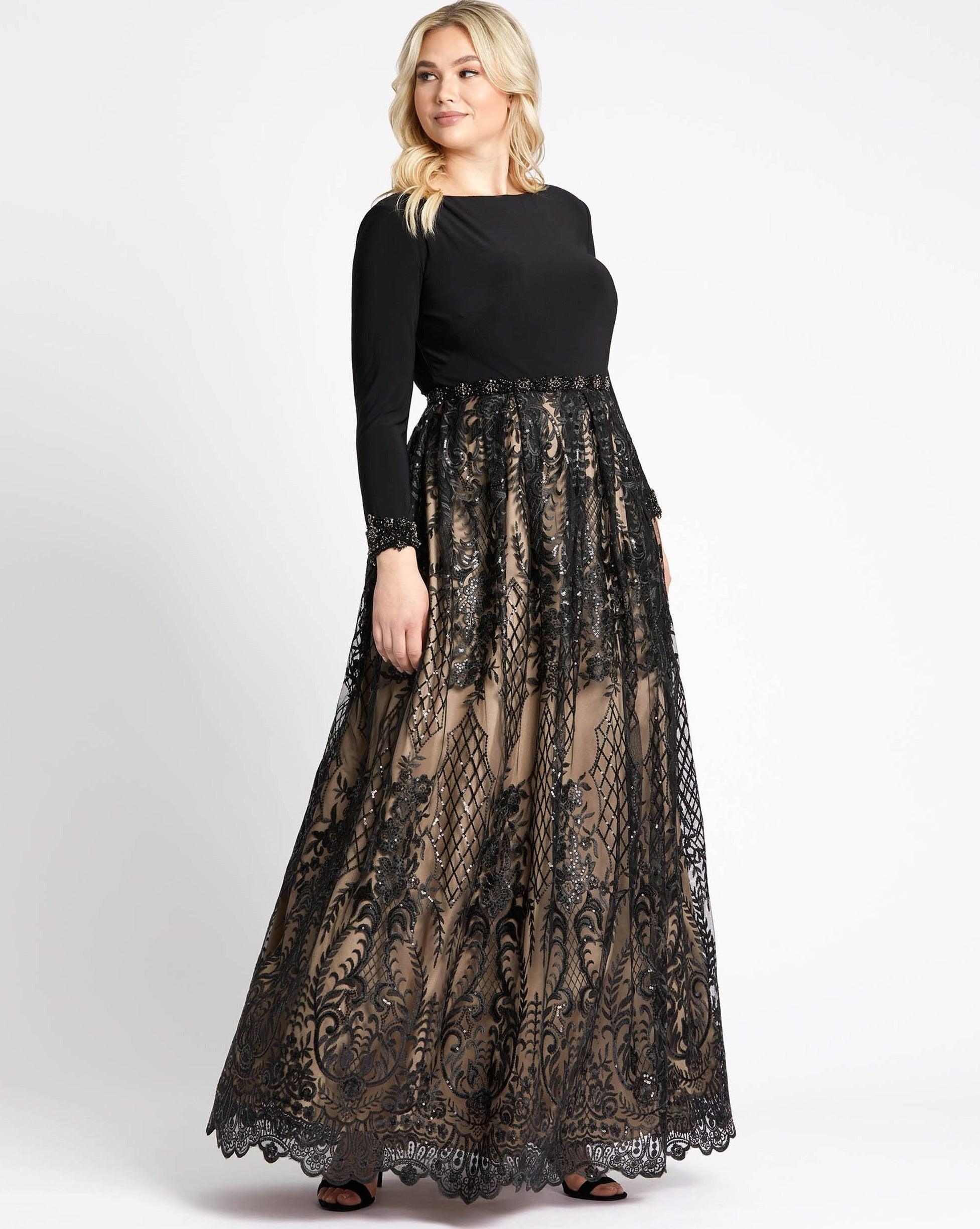 Black Nude Mac Duggal 67258 Long Sleeve Formal Plus Size Dress for $249 ...