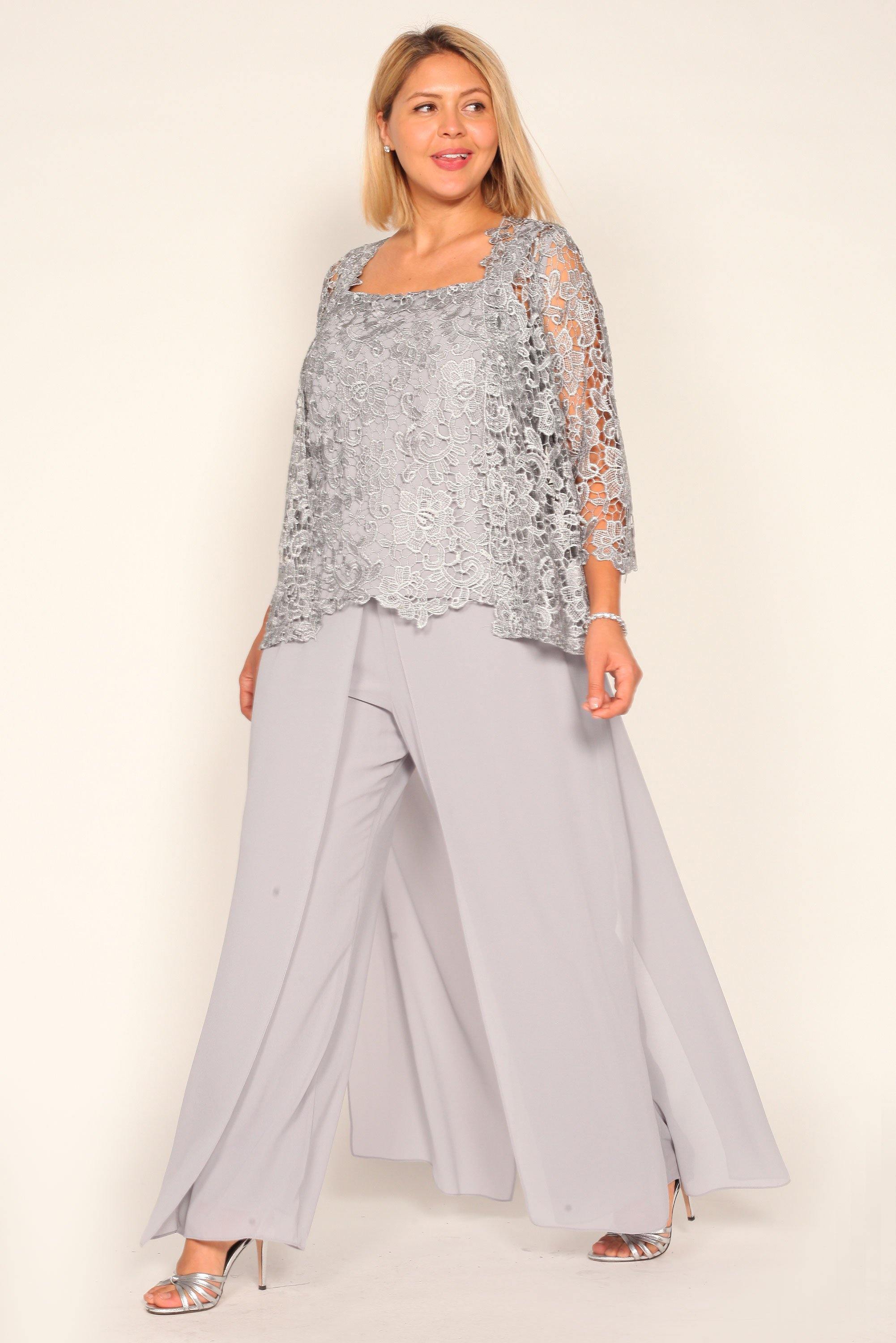 Elegant Lace Mother Of The Bride Pants Suits Wedding Guest Dress Plus Size  Chiffon Mothers Groom Dresses Peplum