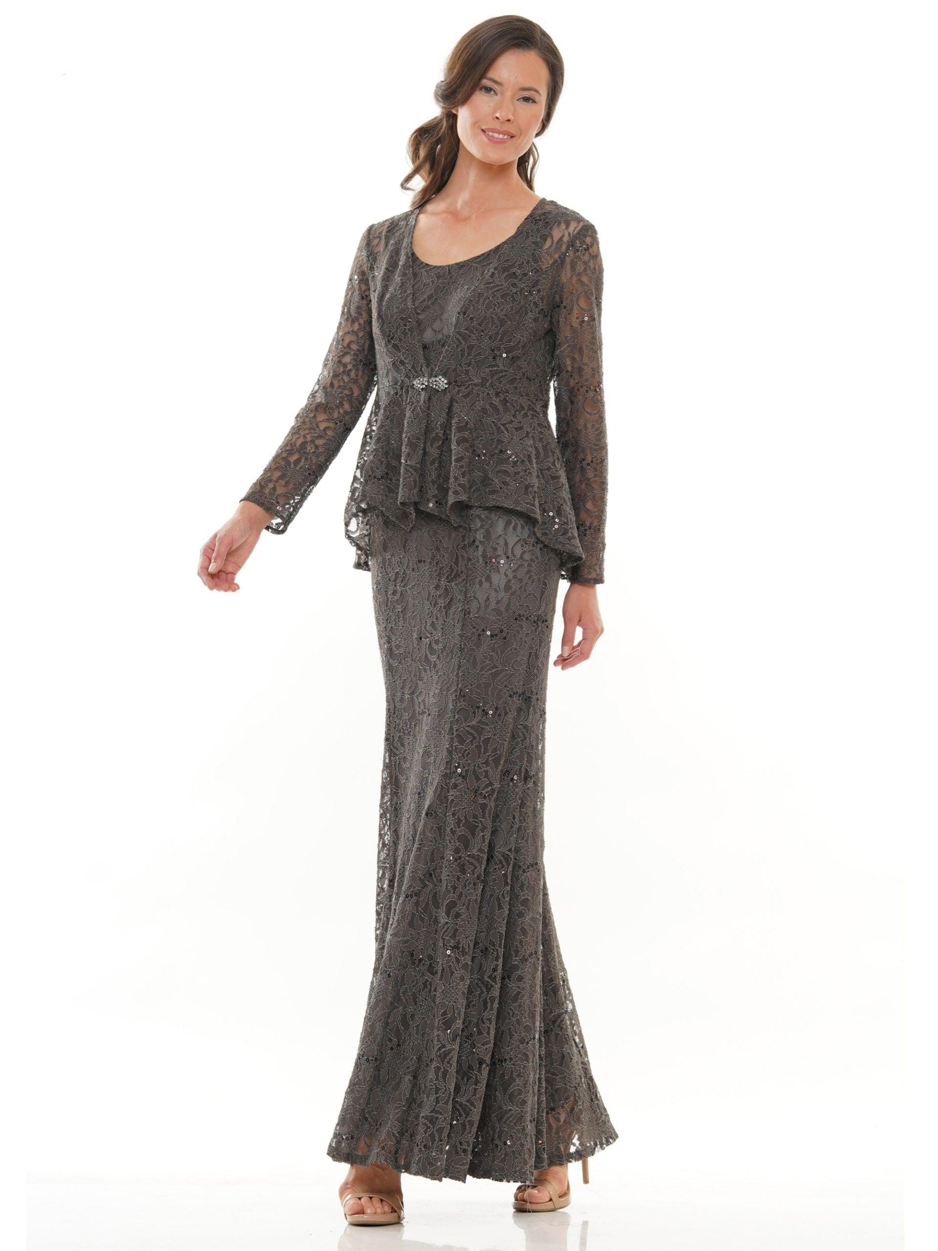 Long Sleeve Formal Dress Charcoal