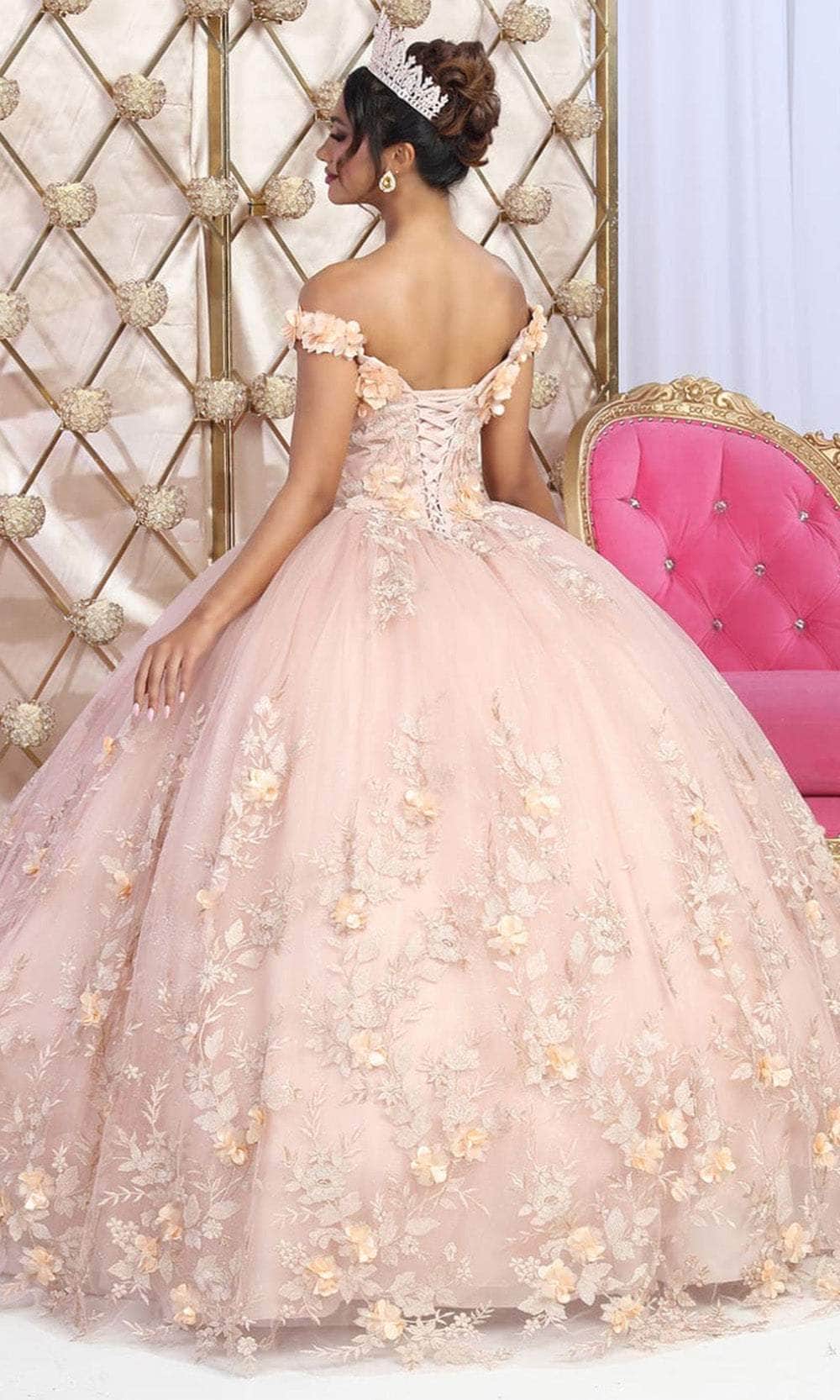 Off-the-Shoulder Floor-Length Tulle Quinceañera Ball Gown May Queen LK215