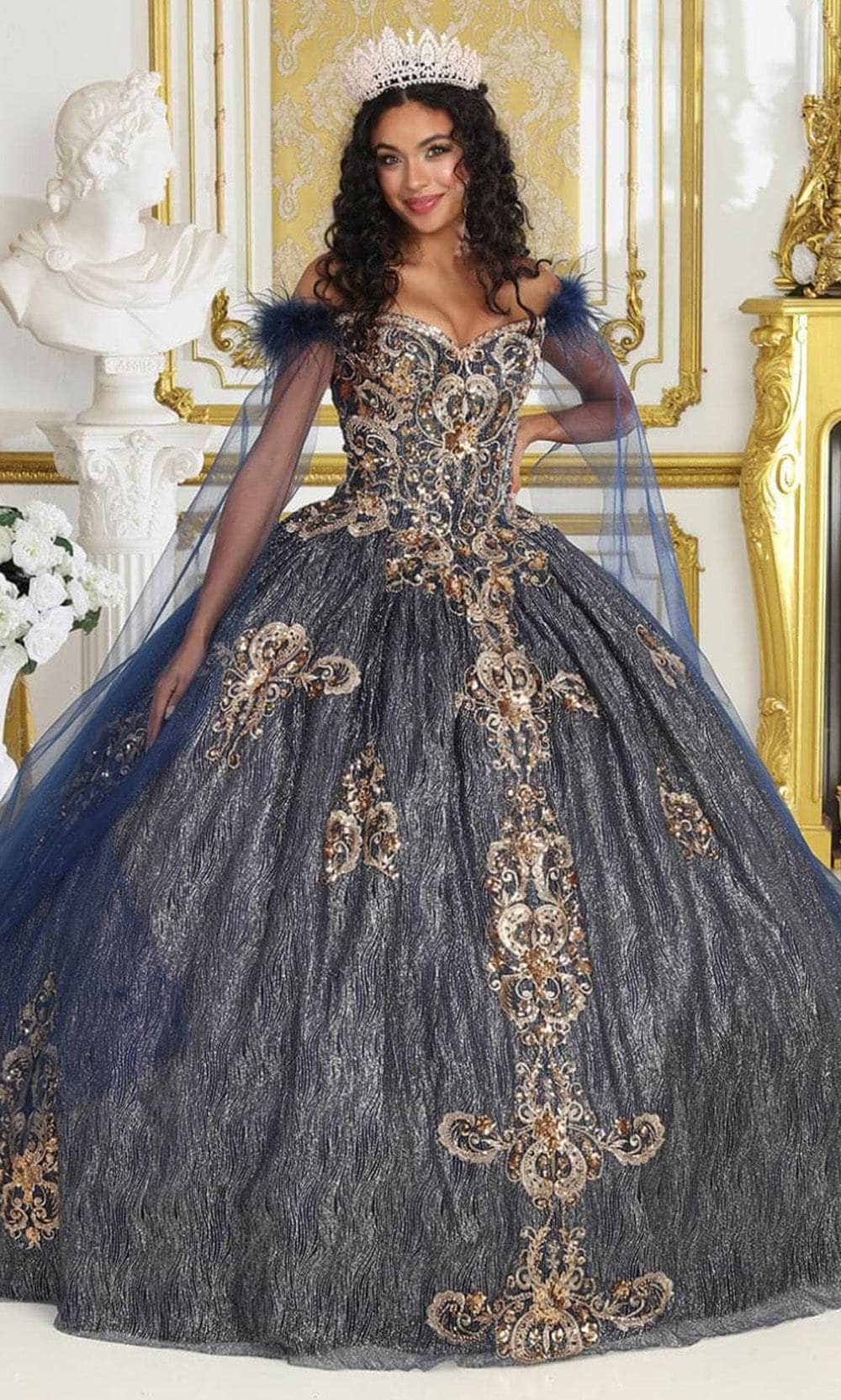Off-the-Shoulder Floor-Length Tulle Quinceanera Ball Gown May Queen LK216