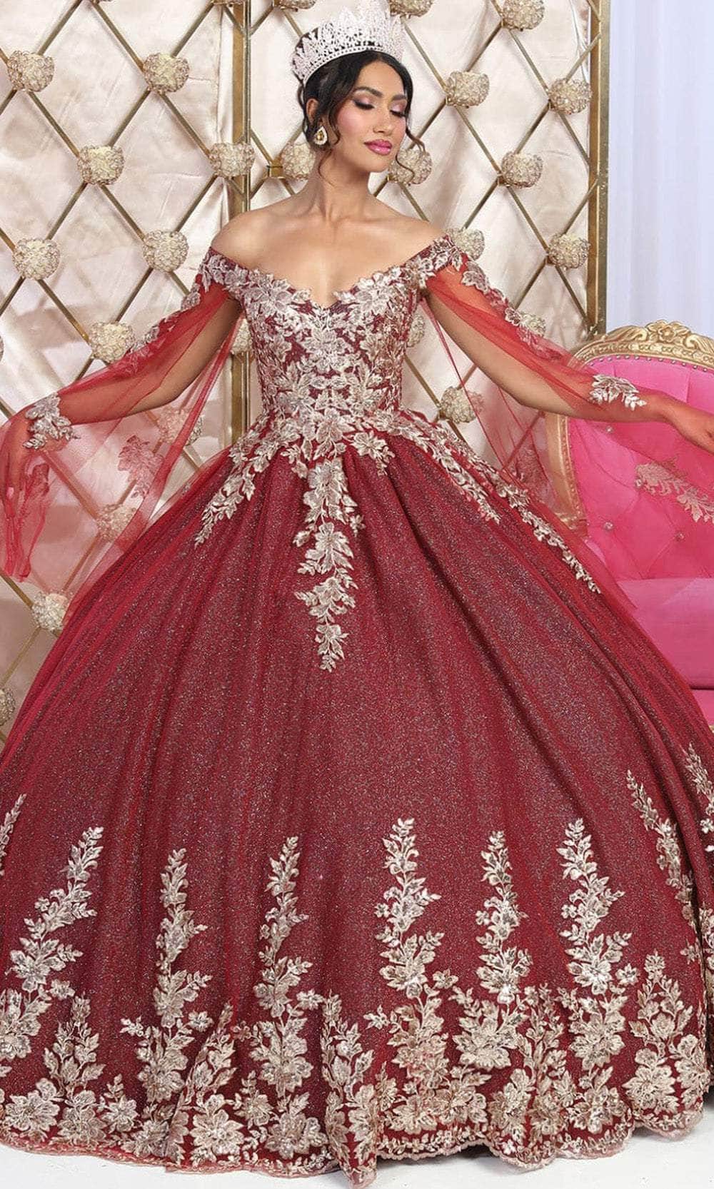 Off-the-Shoulder Floor-Length Tulle Quinceañera Ball Gown May Queen LK221