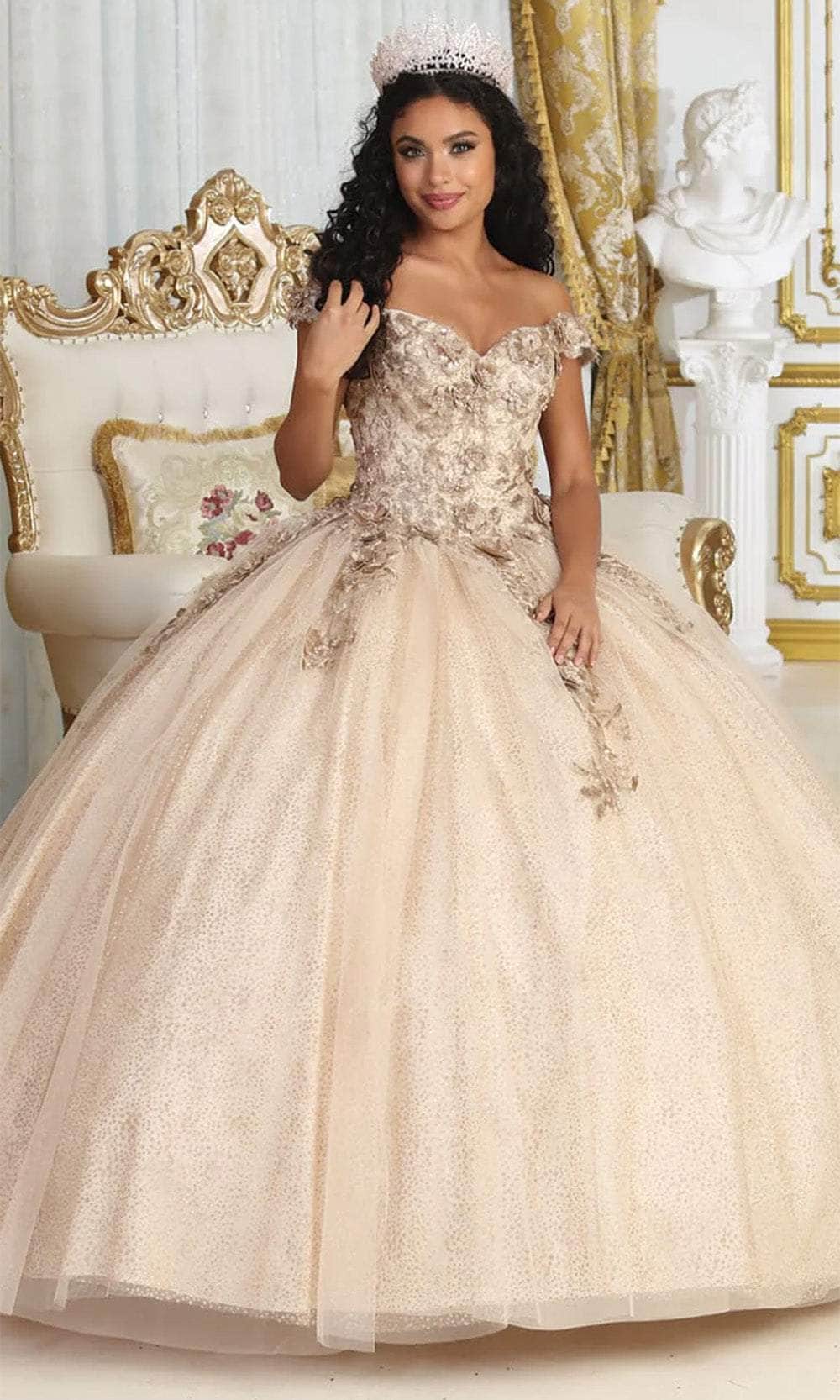 Off-the-Shoulder Floor-Length Tulle Quinceañera Ball Gown May Queen LK222