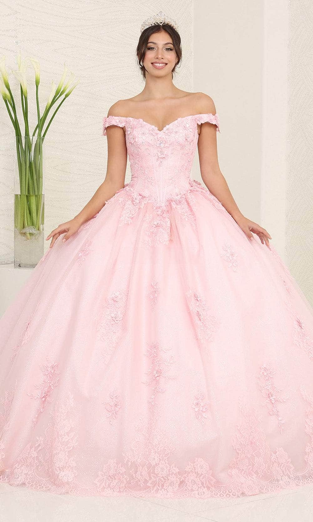 Off-the-Shoulder Floor-Length Tulle Quinceañera Ball Gown May Queen LK260