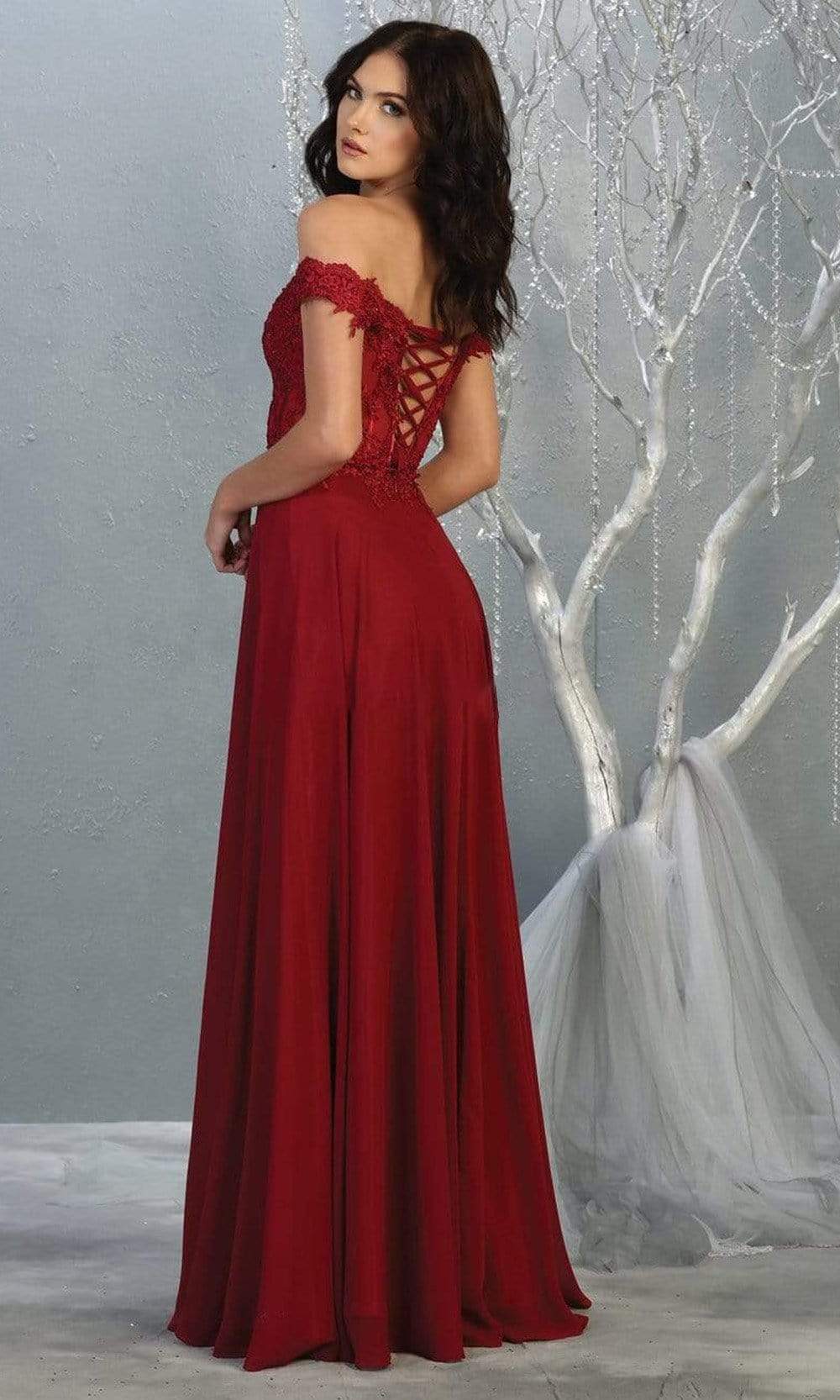 Off-the-Shoulder Floor-Length Chiffon Prom A-Line May Queen 1714