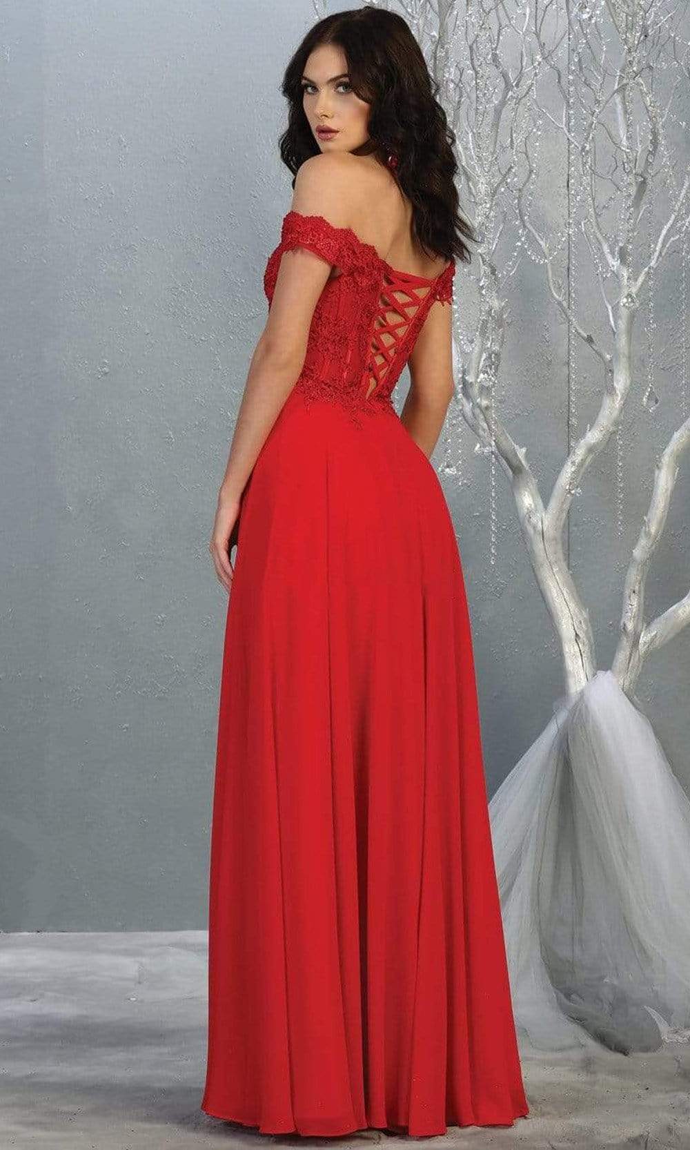 Off-the-Shoulder Floor-Length Chiffon Prom A-Line May Queen 1714