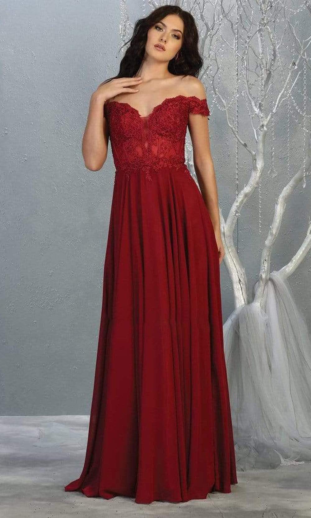 Off-the-Shoulder Floor-Length Chiffon Prom A-Line May Queen 1714
