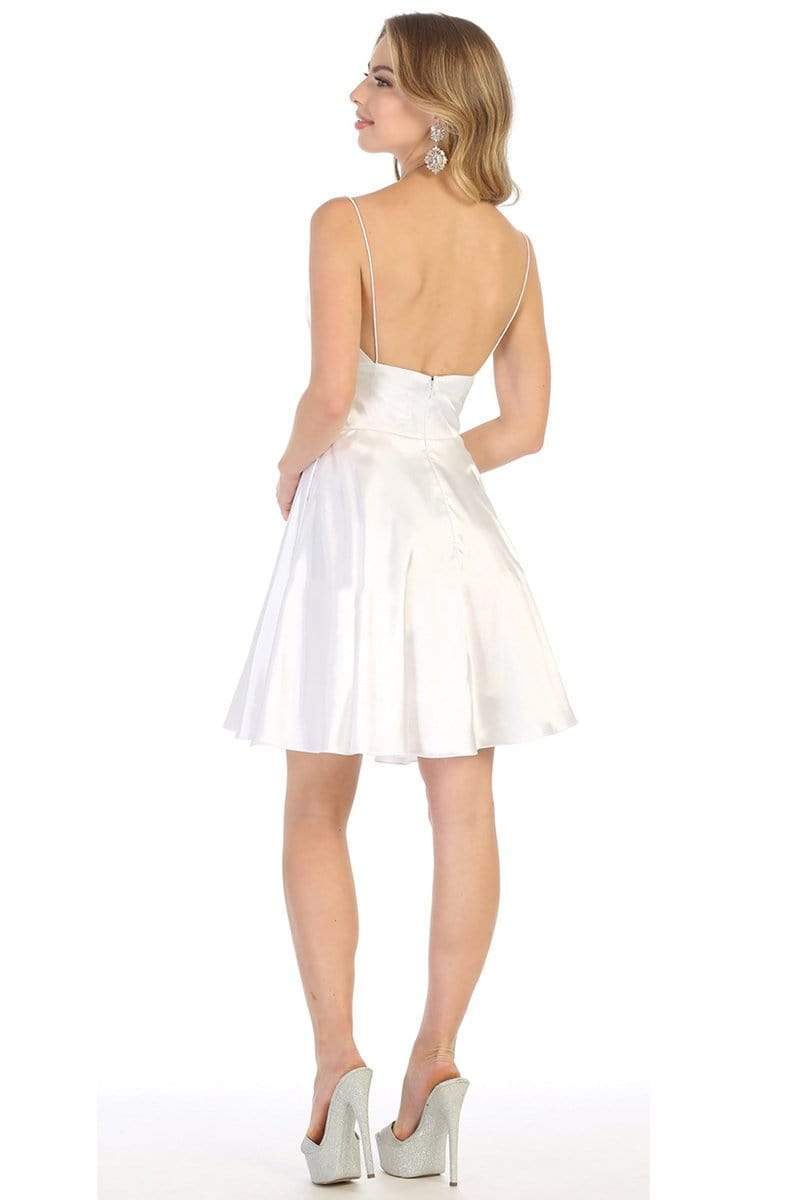 White V-Neck Short Satin Open Back Wedding Dress May Queen MQ1770