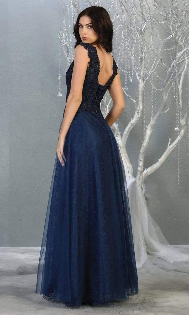 V-Neck Floor-Length Tulle Evening Gown A-Line May Queen 1799