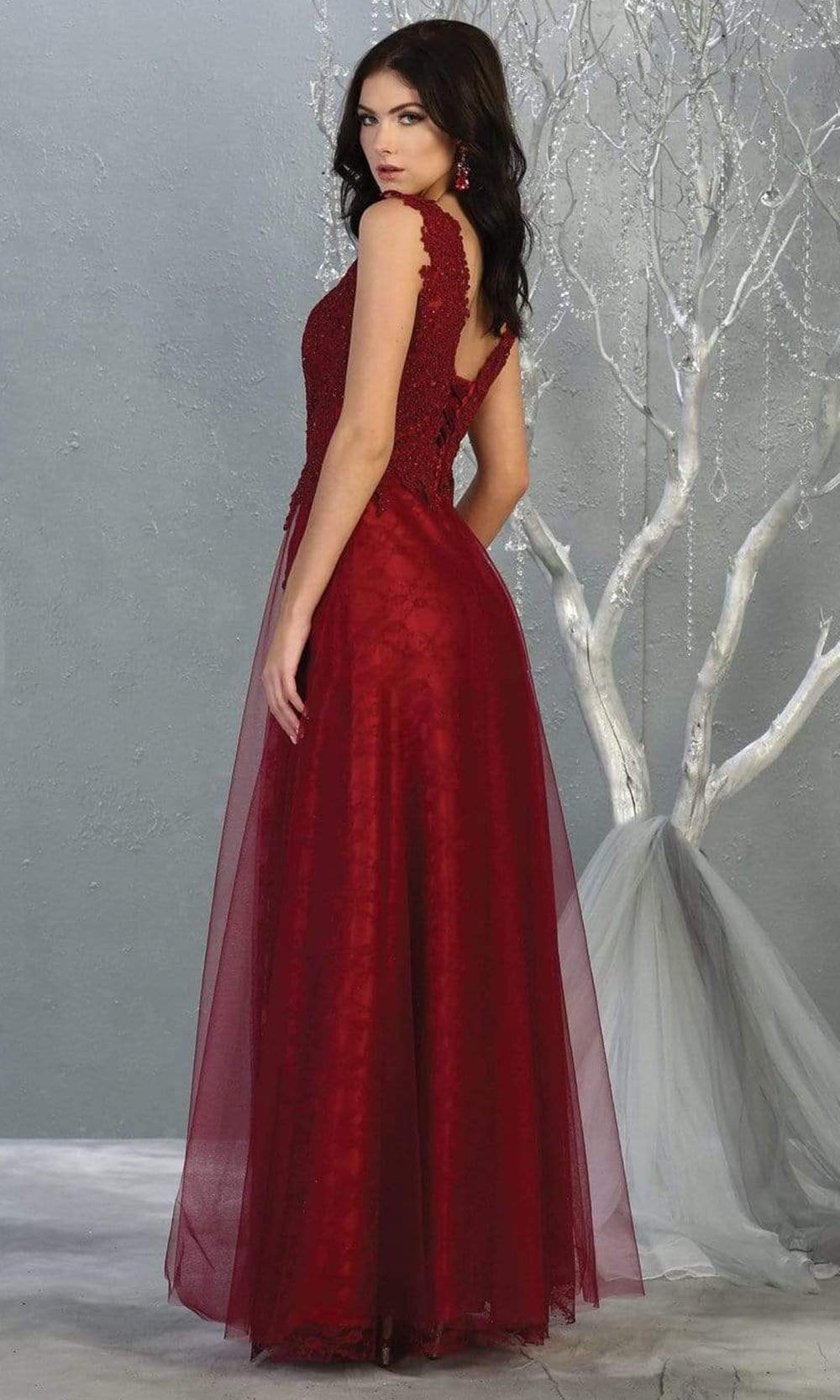 V-Neck Floor-Length Tulle Evening Gown A-Line May Queen 1799